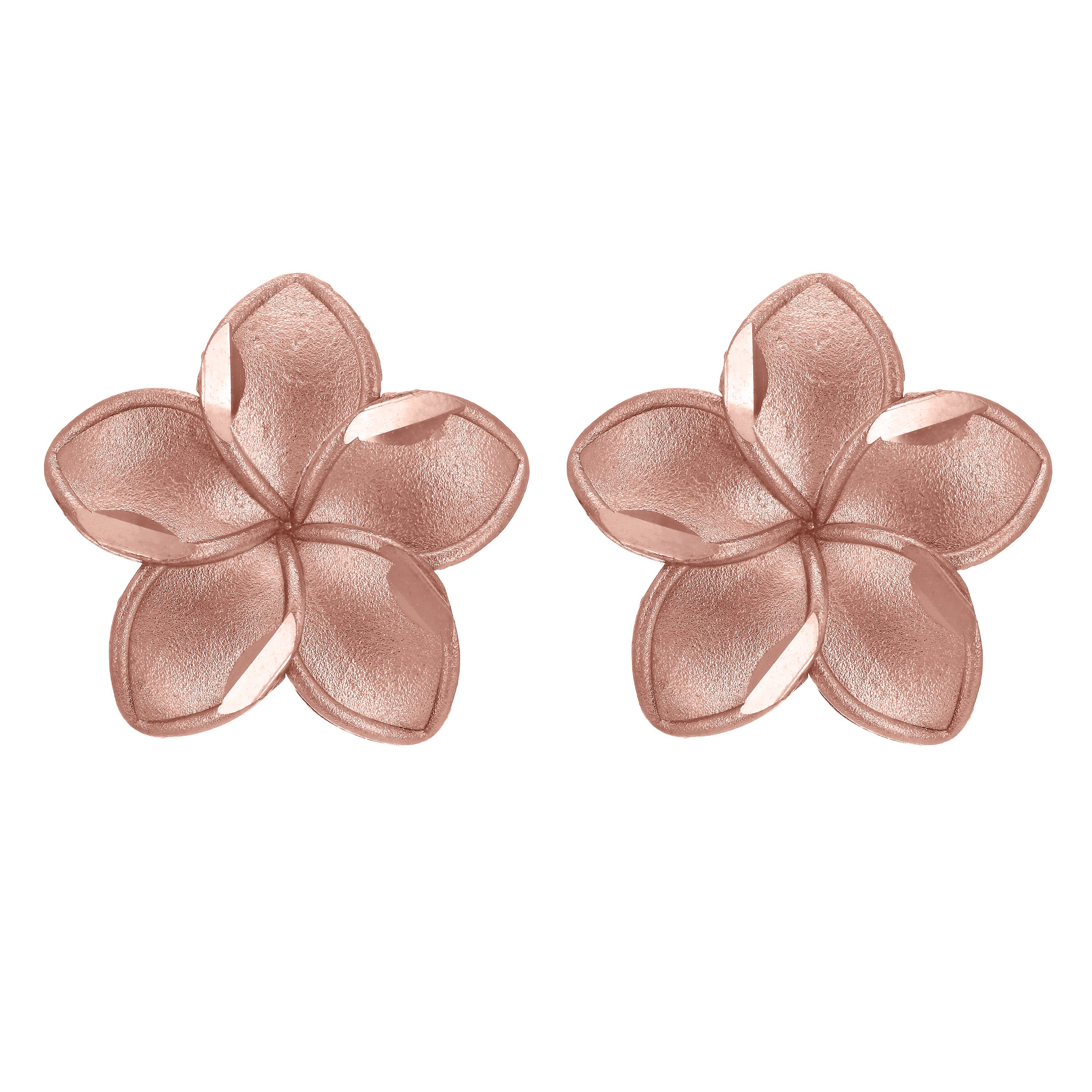 14k Rose Gold Hawaiian Plumeria Flower Earrings Small - Small