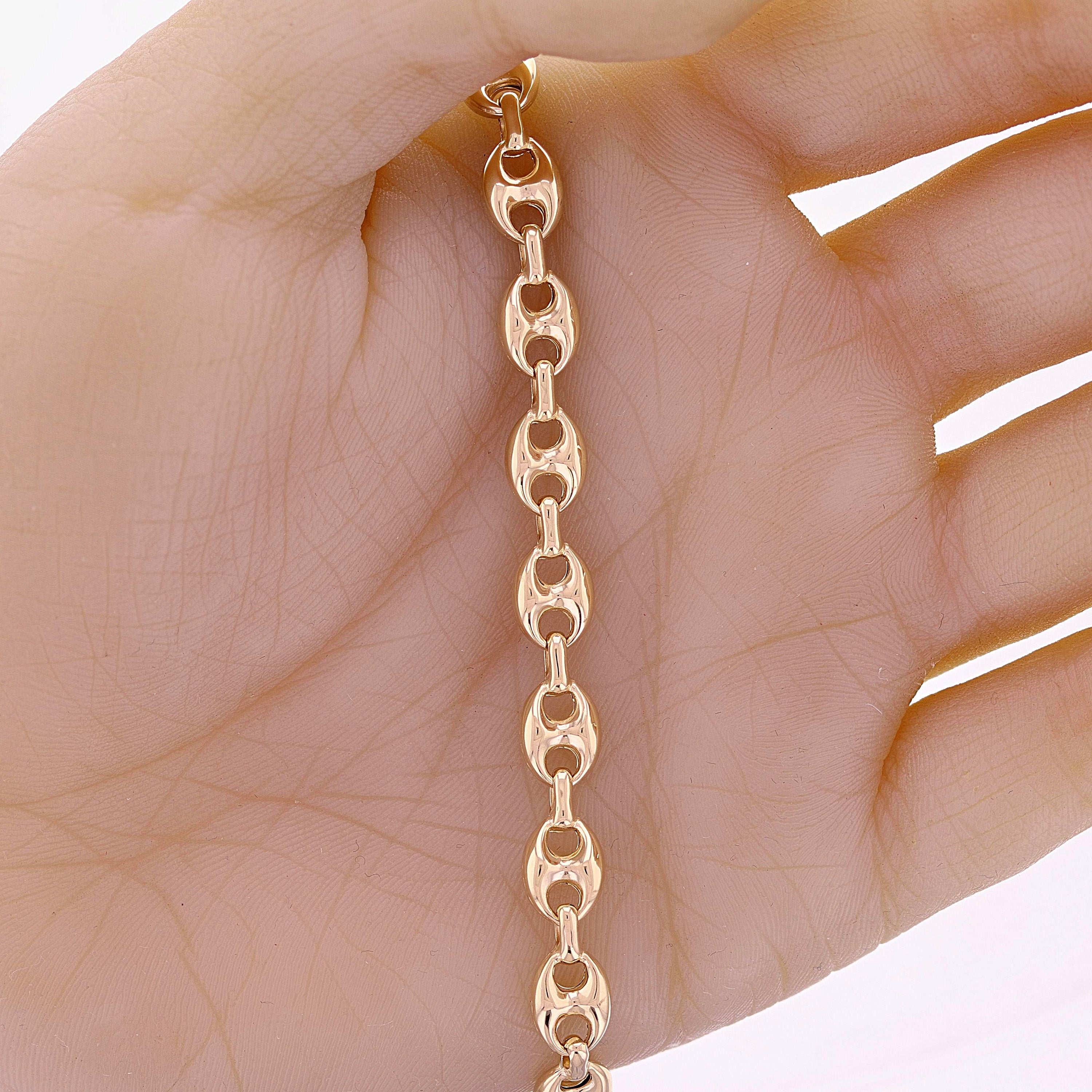 Italian 14k Yellow Gold Puffy Mariner Link Chain Bracelet 8-8.5" 7mm 6.6 grams