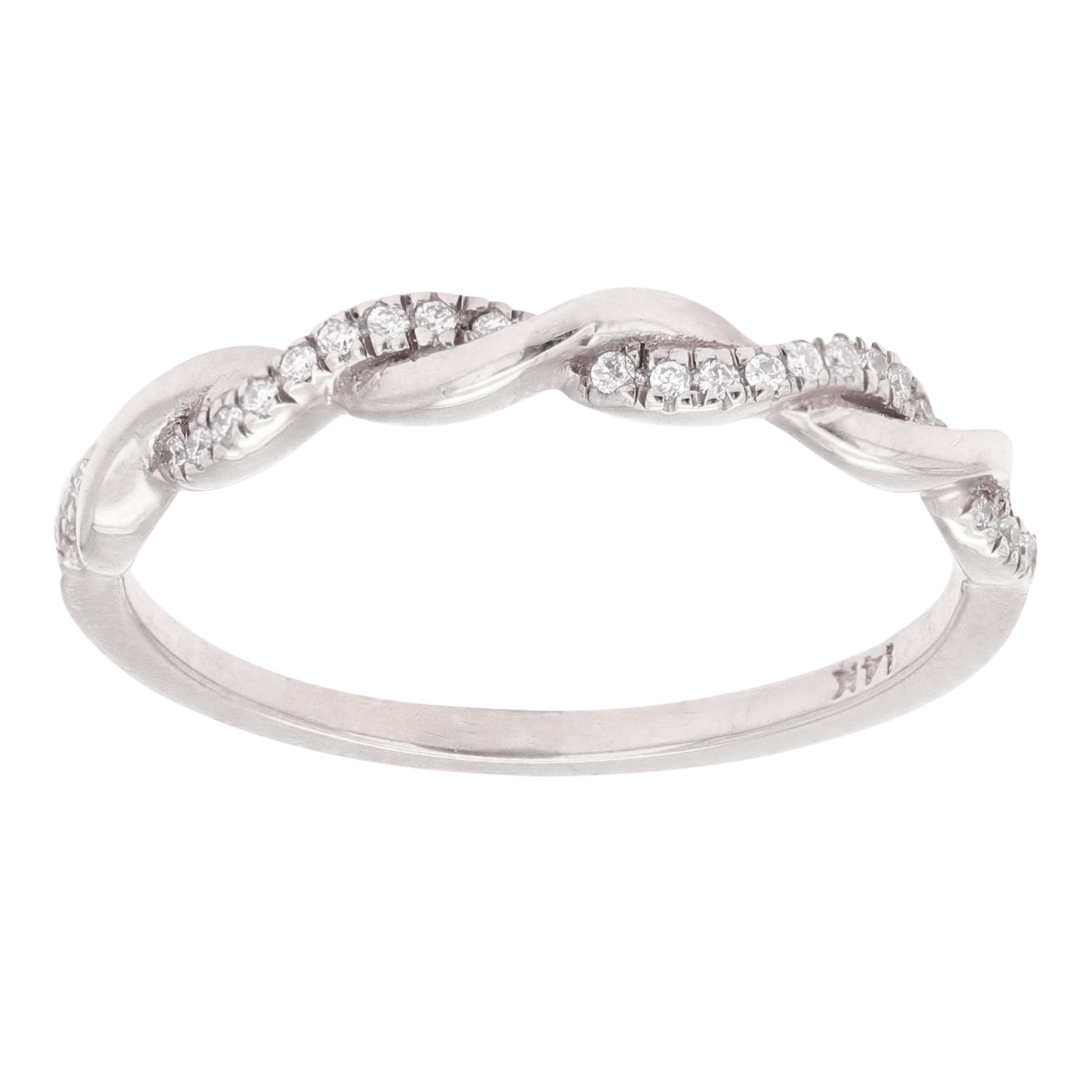 14k White Gold Diamond Pave Entwined Twist Stacking Ring - White