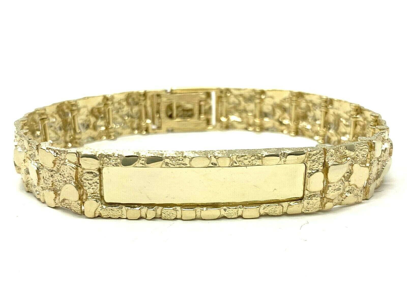 14k Yellow Gold Nugget ID Bracelet Adjustable 8"- 8.5" 13mm 33.9 grams