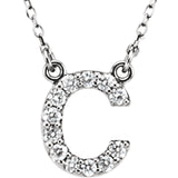 14k White Gold Diamond Initial Letter C Alphabet Rolo Pendant Necklace 18" - Letter C,White