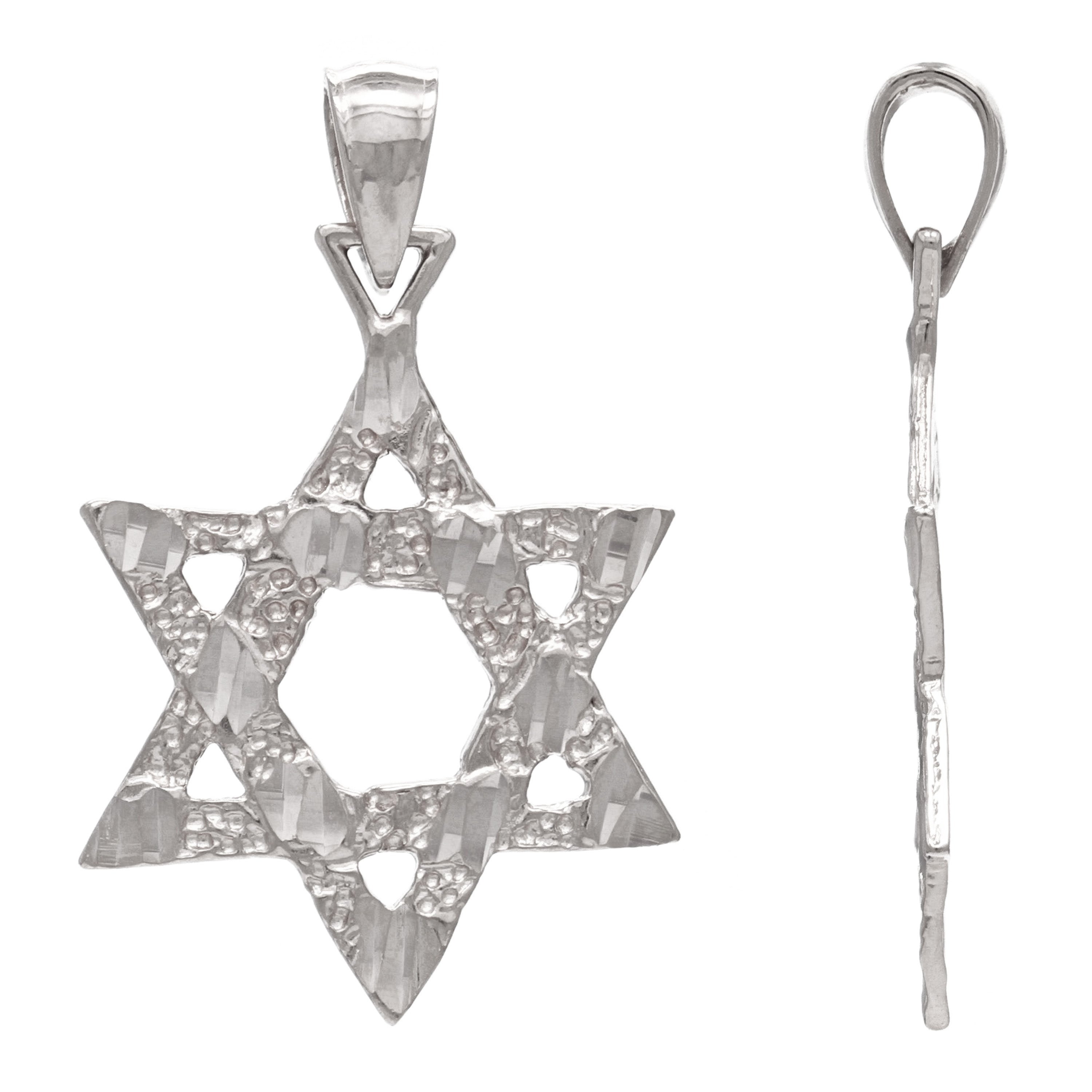 14k White Gold Diamond Cut Jewish Star of David Charm Pendant 1.7 grams - White