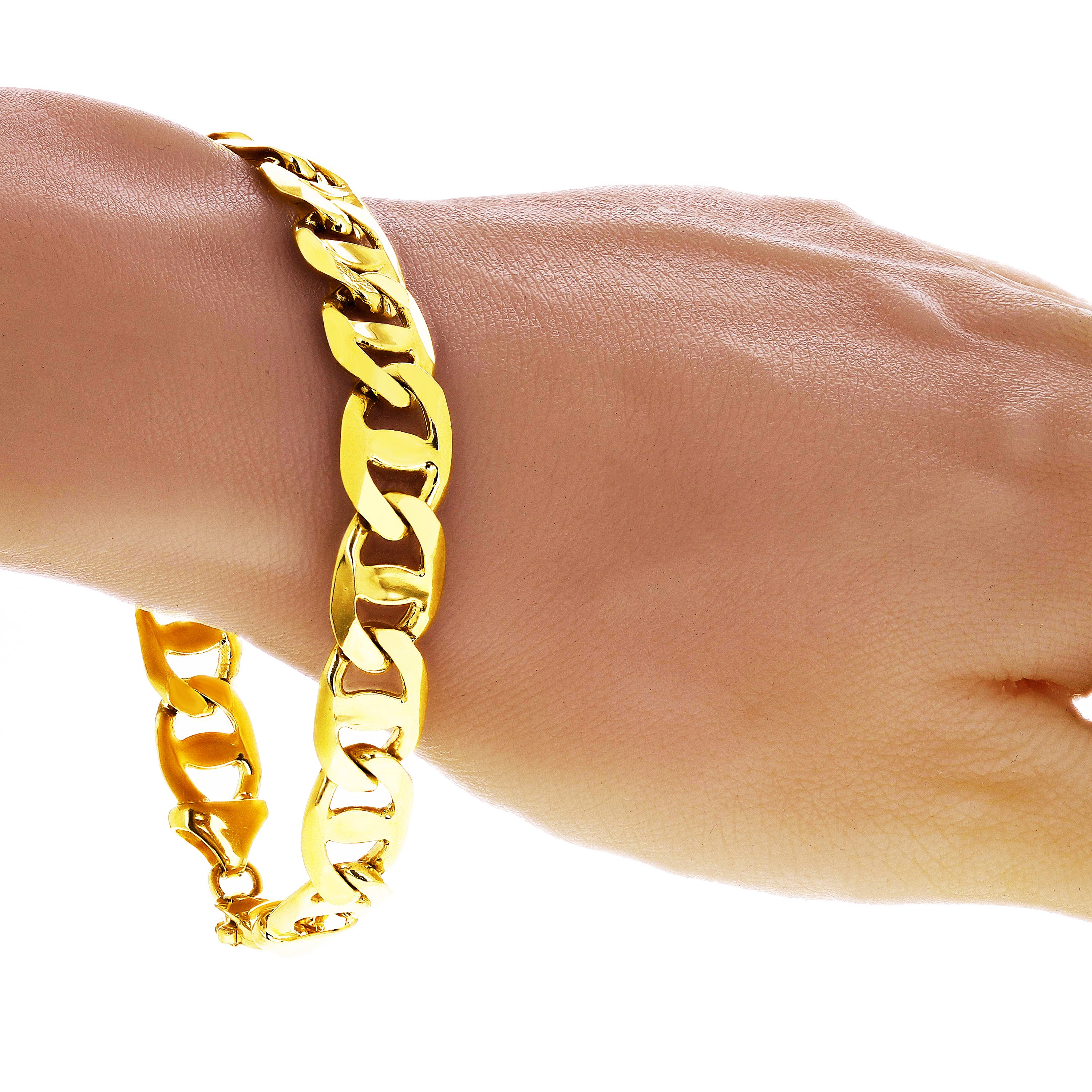Men's 10k Yellow Gold Solid Concave Mariner Chain Bracelet 7" 13mm 29.5 grams - 7" 29.5 grams