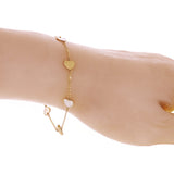 Italian 14k Yellow Gold Mother of Pearl HEART Charm Station Bracelet 7.5" 1.8 grams