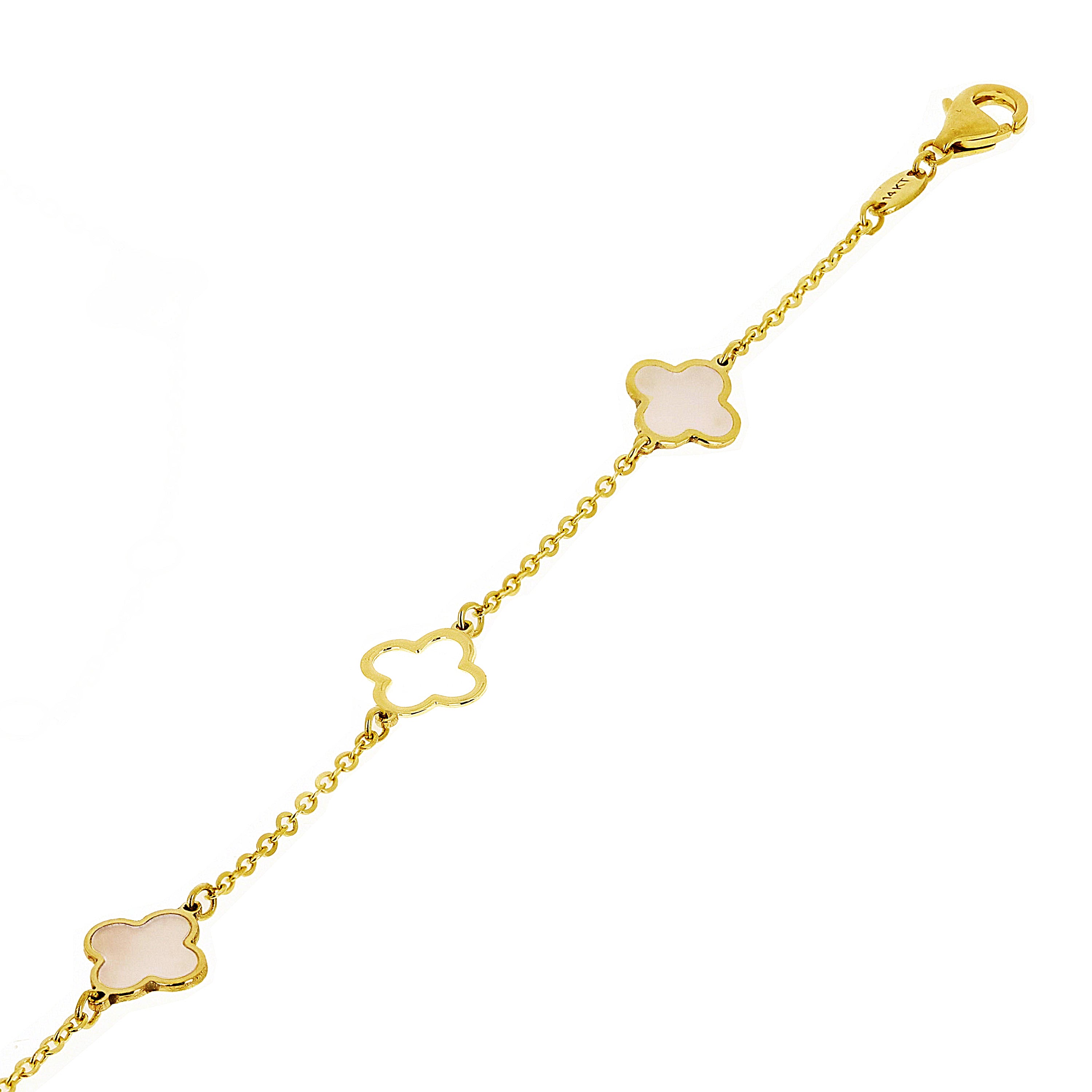 Italian 14k Yellow Gold Pearl Flower Charm Station Bracelet 7.5" 10.3mm 1.8 gram