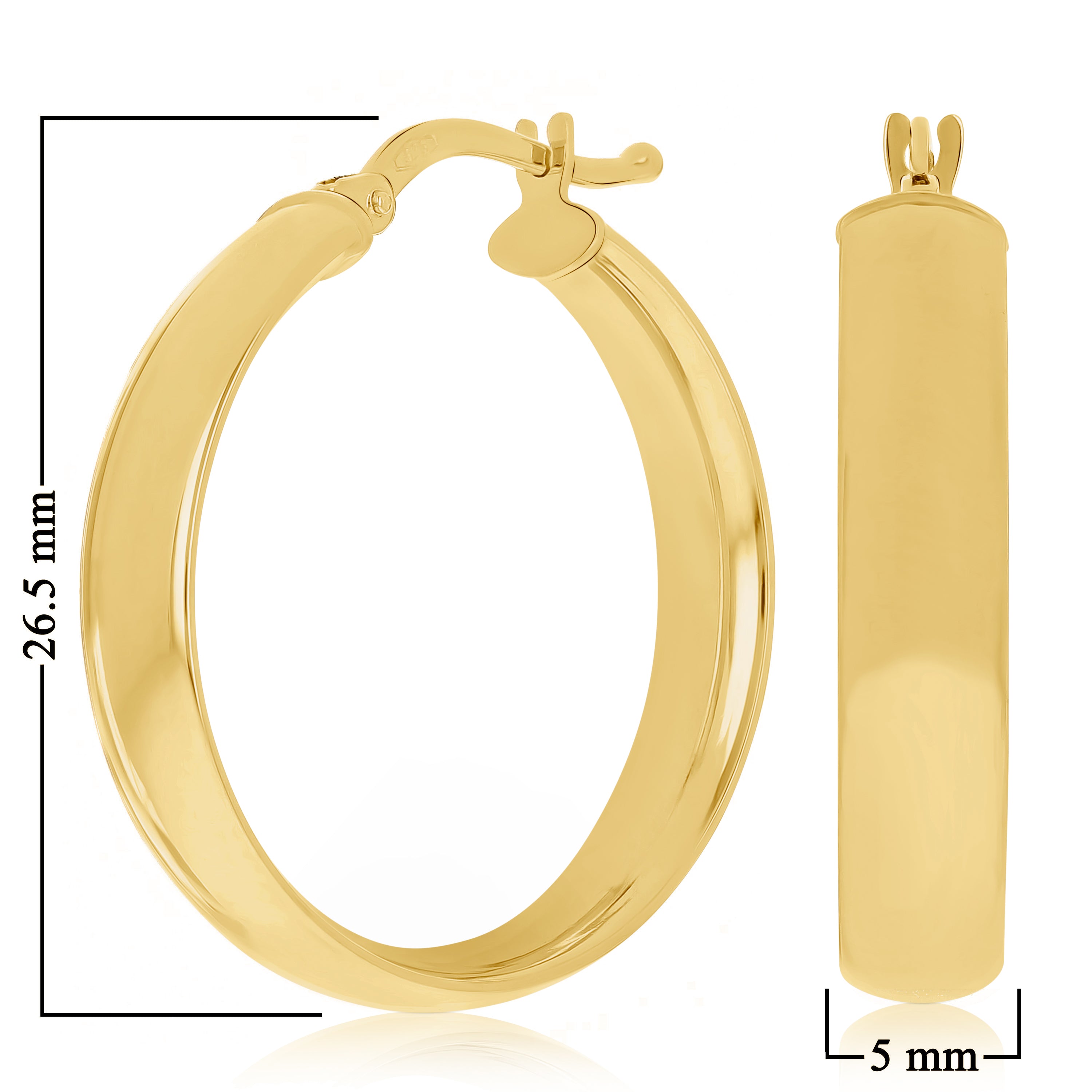 Italian 14k Yellow Gold Hollow Rounded Flat Tube Earrings 1" 5mm 2.1 grams
