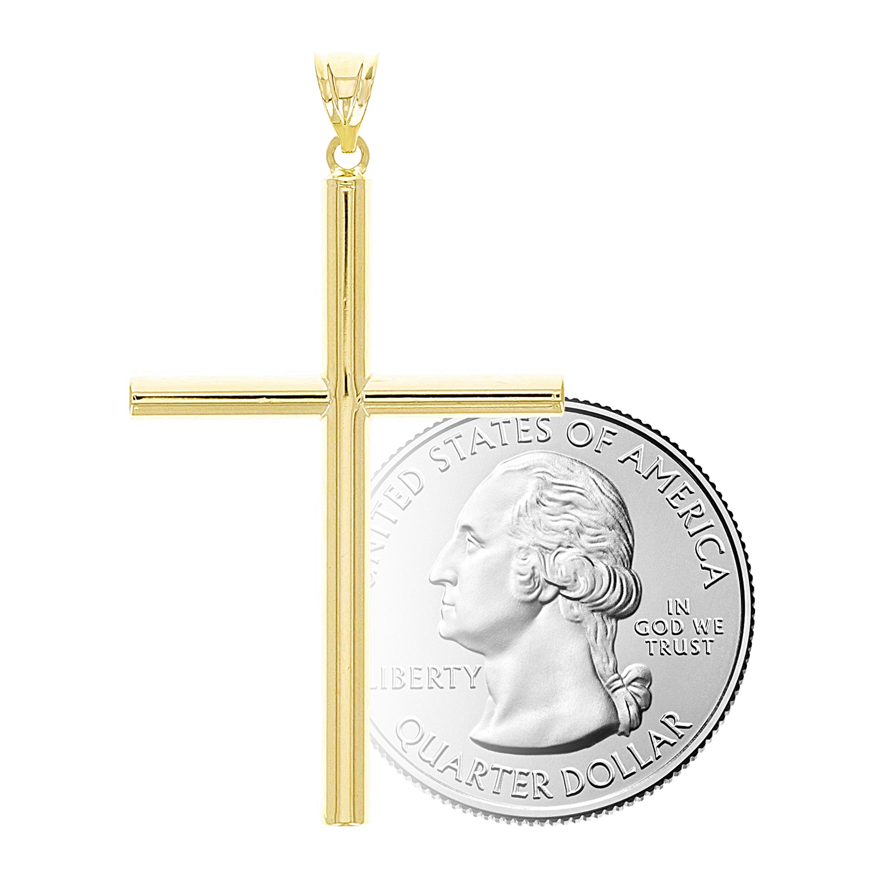 Italian 14k Yellow Gold Hollow Polished Plain Cross Charm Pendant 1.7" 1.3 grams