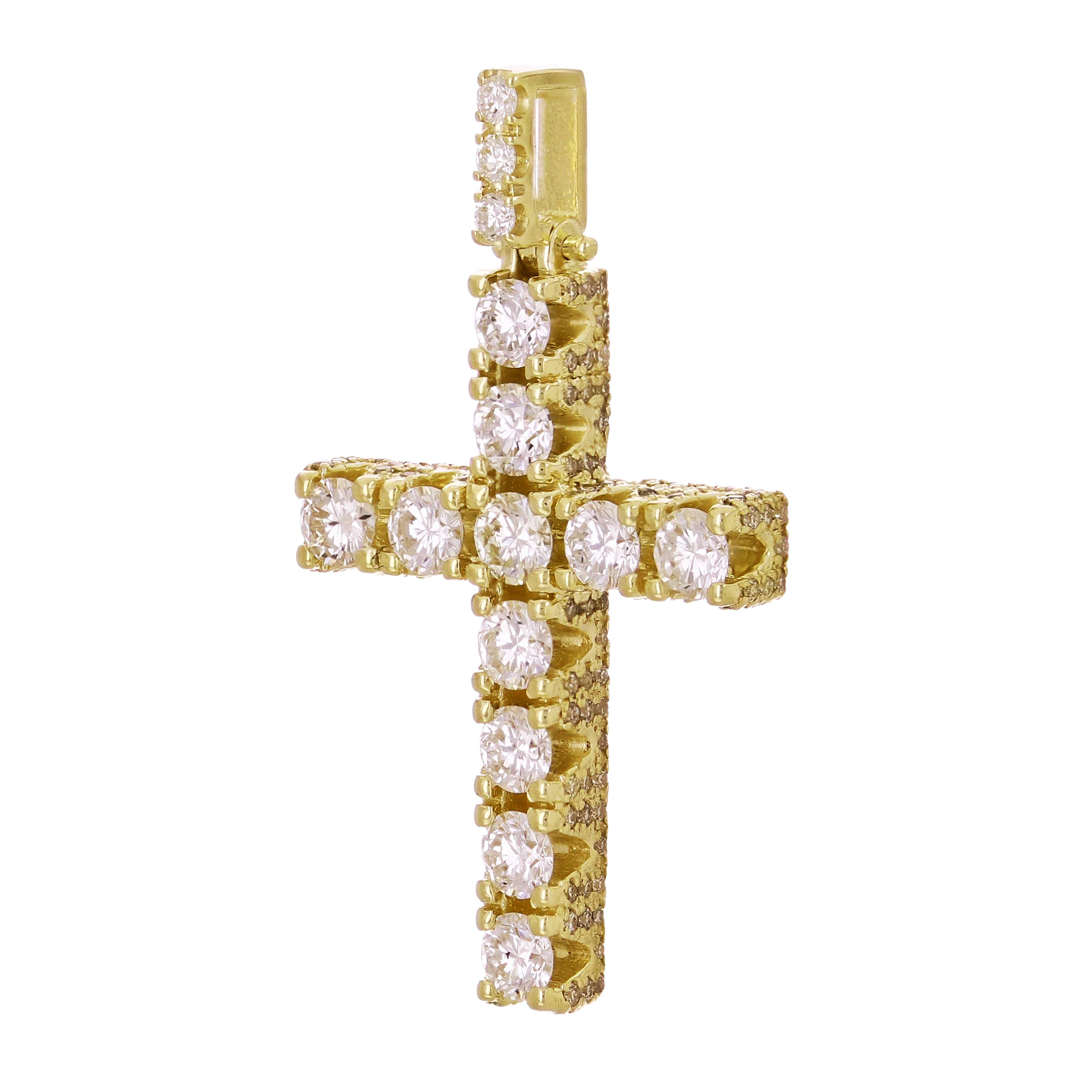 14k Yellow Gold 1.79ctw Diamond Cross Pendant Iced Out - Yellow