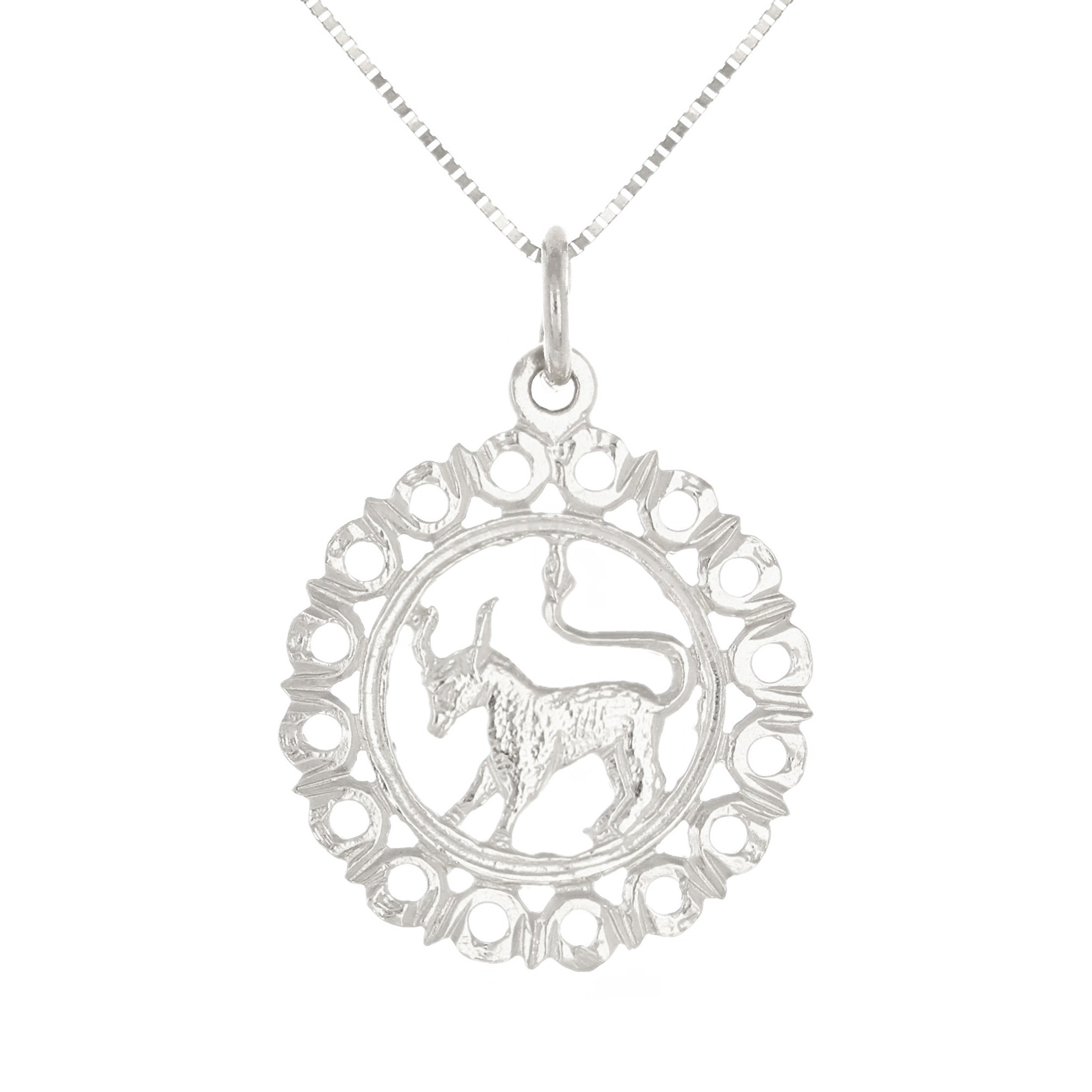 14k White Gold Zodiac Sign Taurus Pendant Necklace 18" - Taurus,White