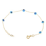 Italian 14k Yellow Gold Enamel Evil Eye Station Bracelet 7.5" 4.3mm 1.1 grams - 6 Eyes