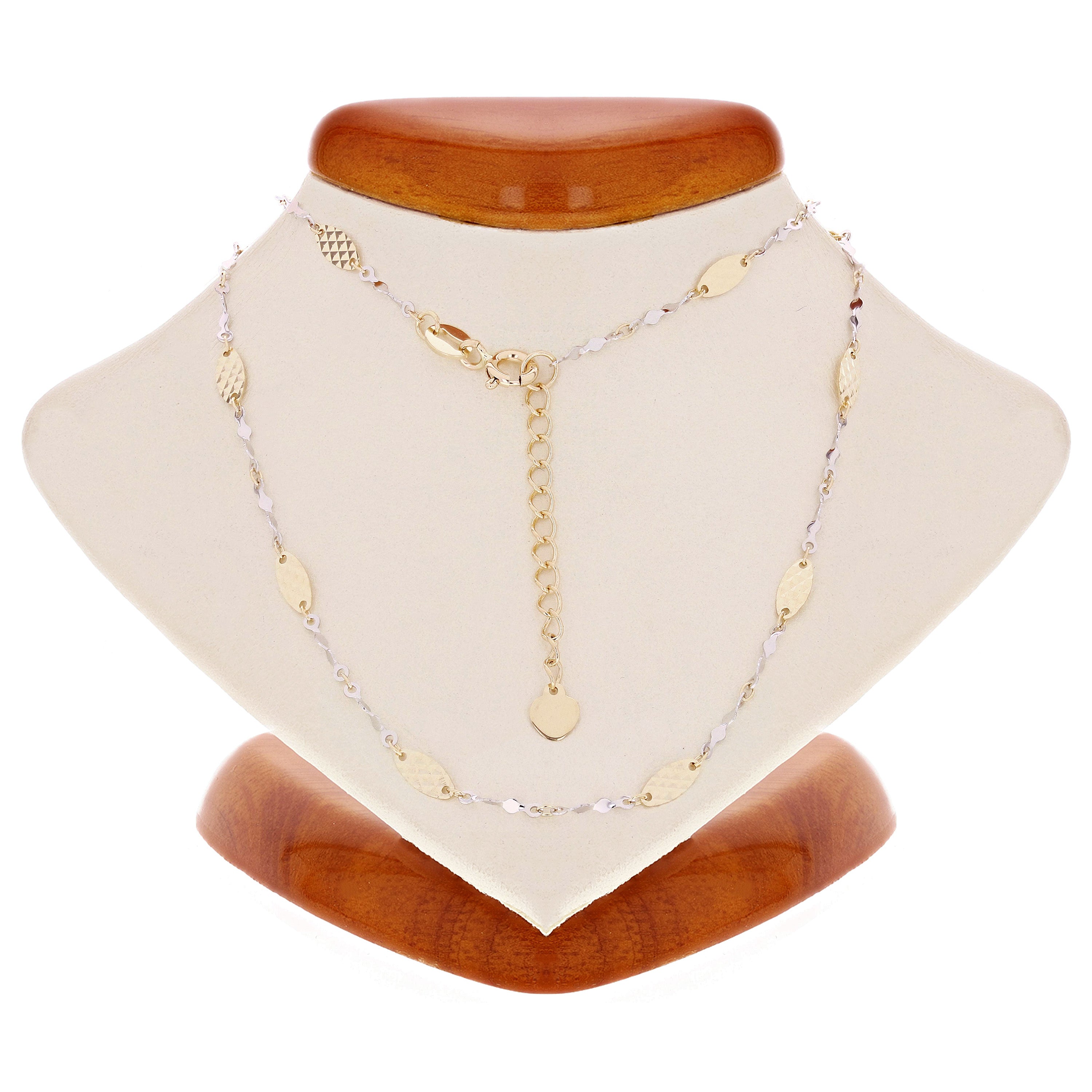 Italian Two Tone Gold Diamond Cut Oval and Twisted Link Necklace 16" 2.4 grams