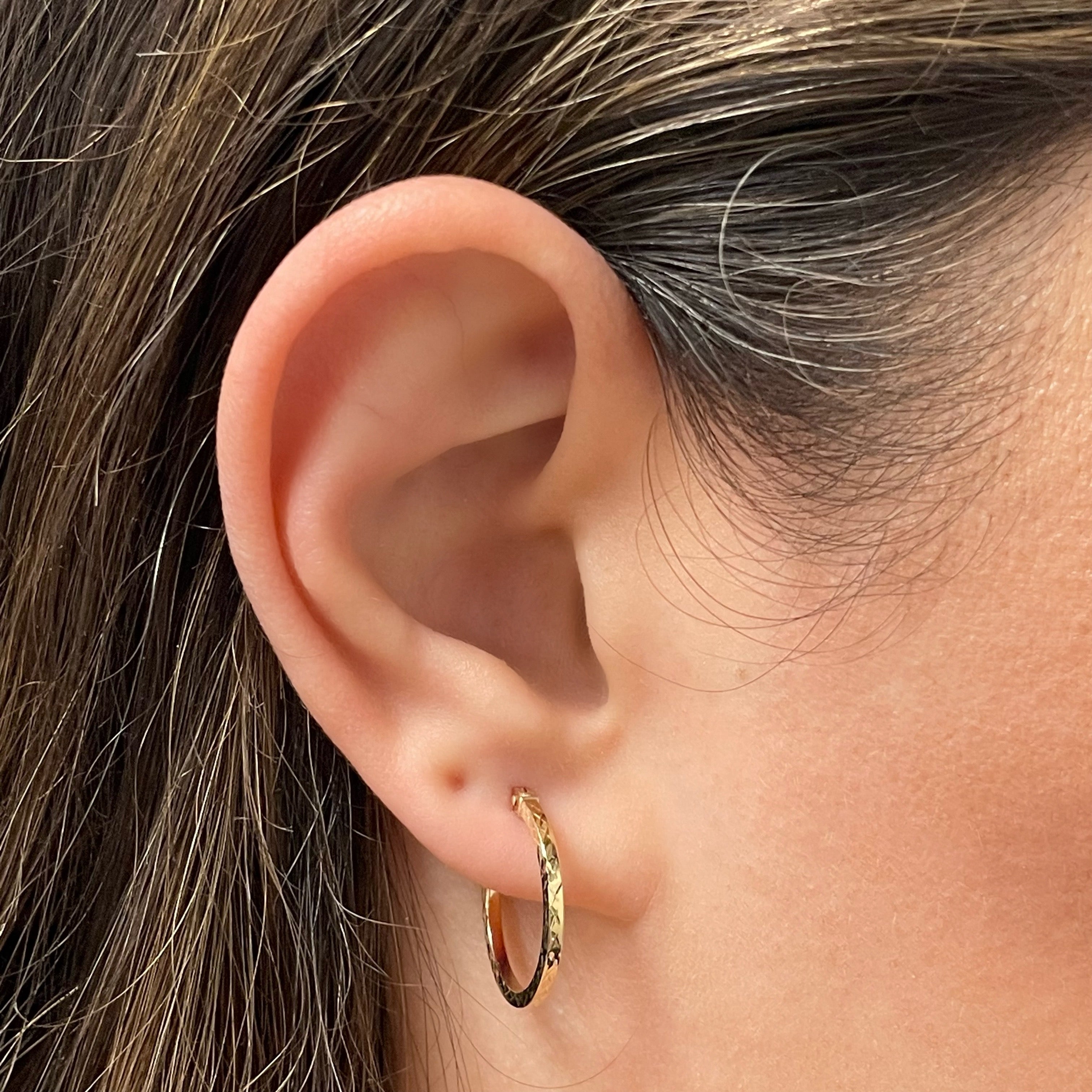 Italian 14k Yellow Gold Diamond Cut Small Hollow Square Hoop Earrings