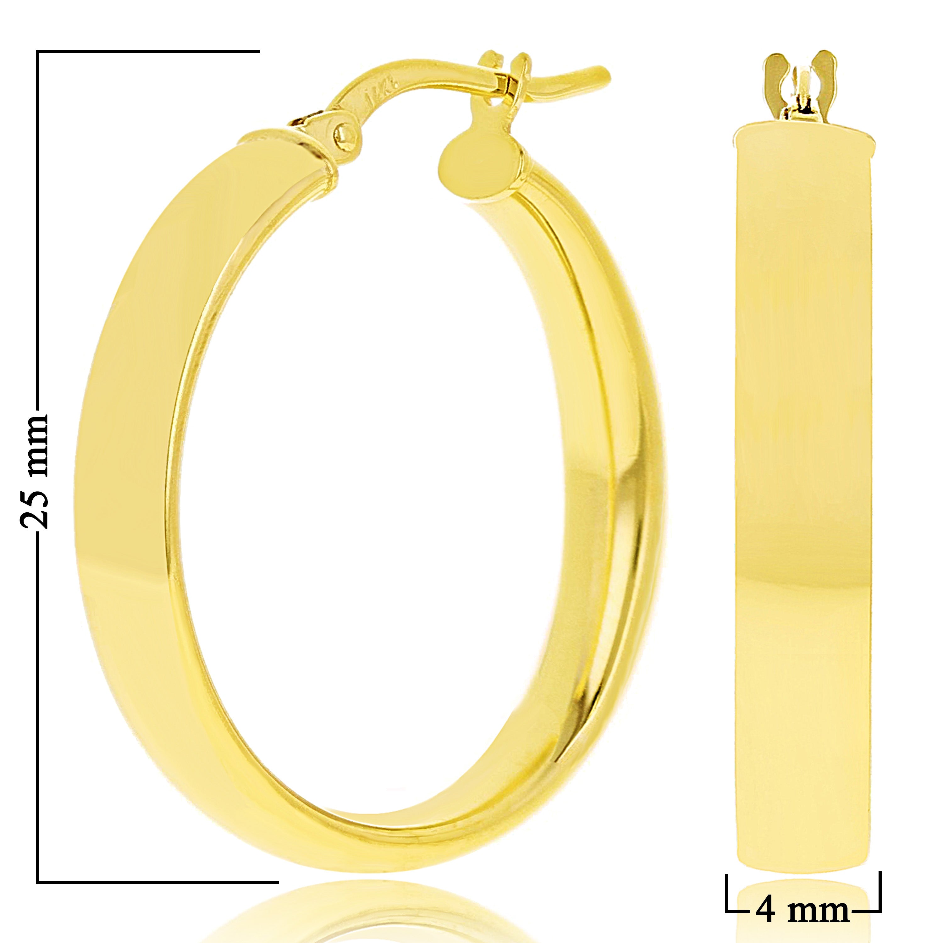 Italian 14k Yellow Gold Rounded Flat Tube Small Hollow Hoop Earrings 1" 2.2 grams - Yellow 2.2 grams