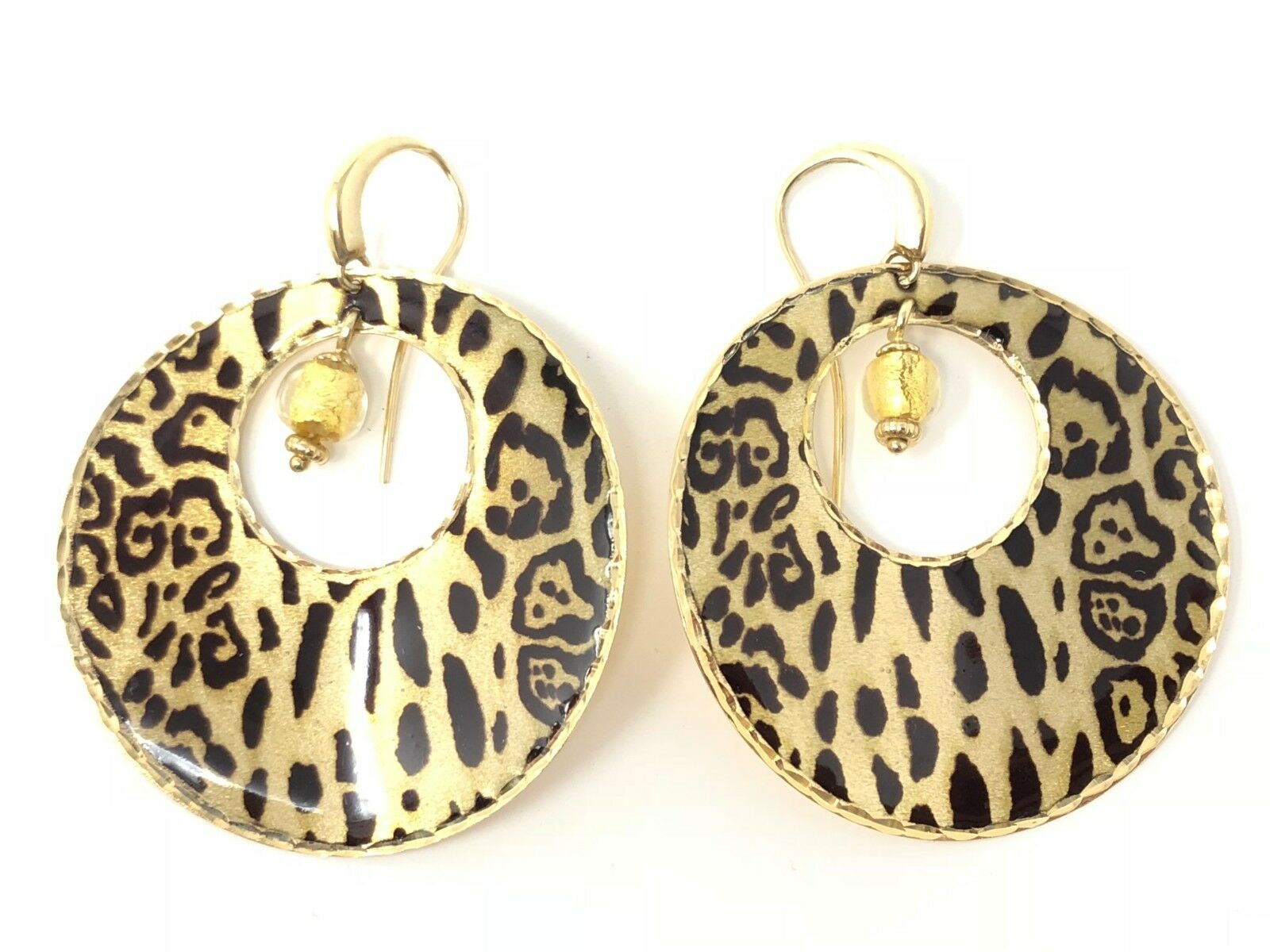 Italian 14k Yellow Gold Leopard Print Dangling Earrings & Pendant Set 21.1 grams