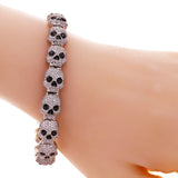 18k White Gold 7.32ctw Black & White Diamond Skull Bracelet IGI Certified 8"