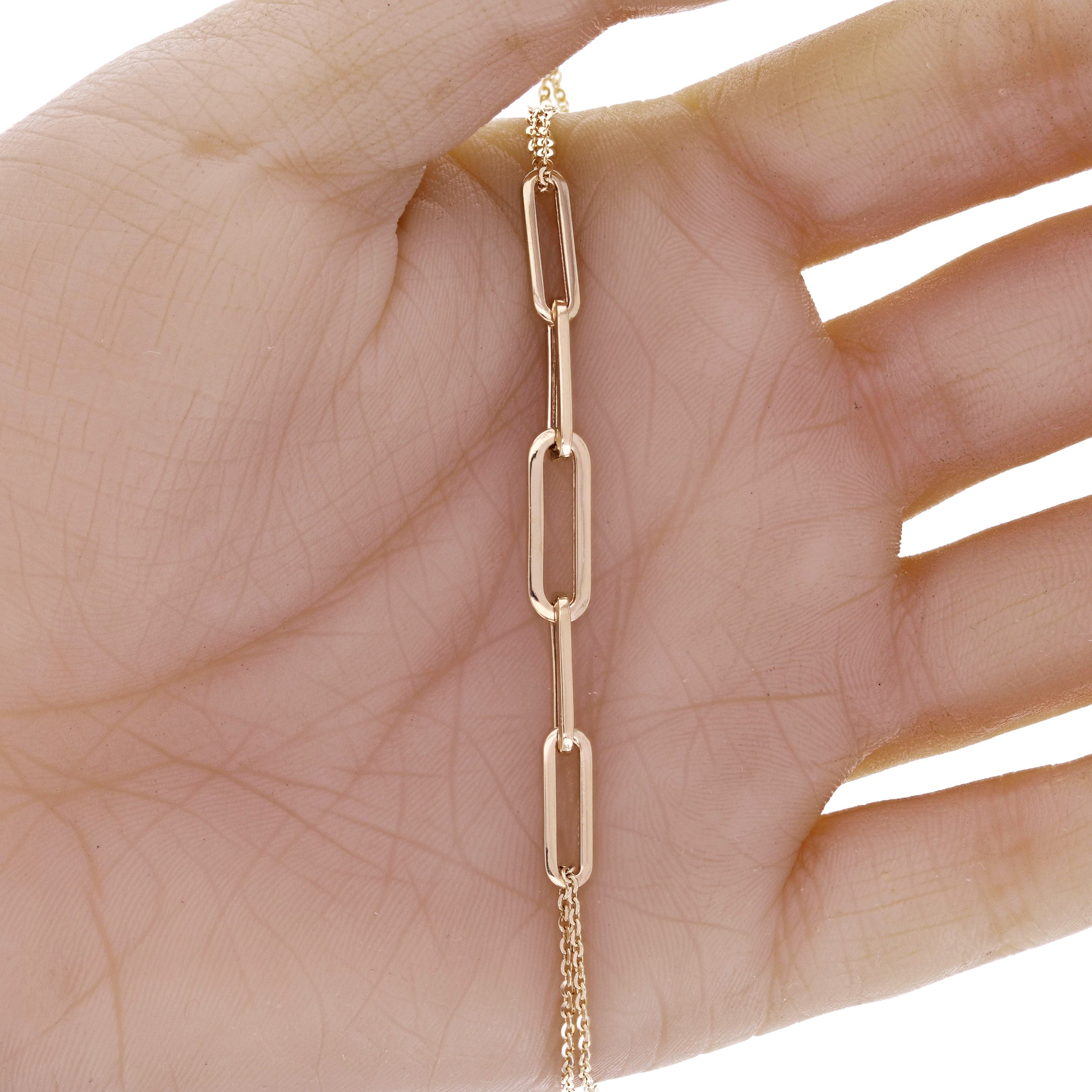 Italian 14k Yellow Gold Gold Paper Clip Link Rolo Chain Bracelet 7.5" 3 grams