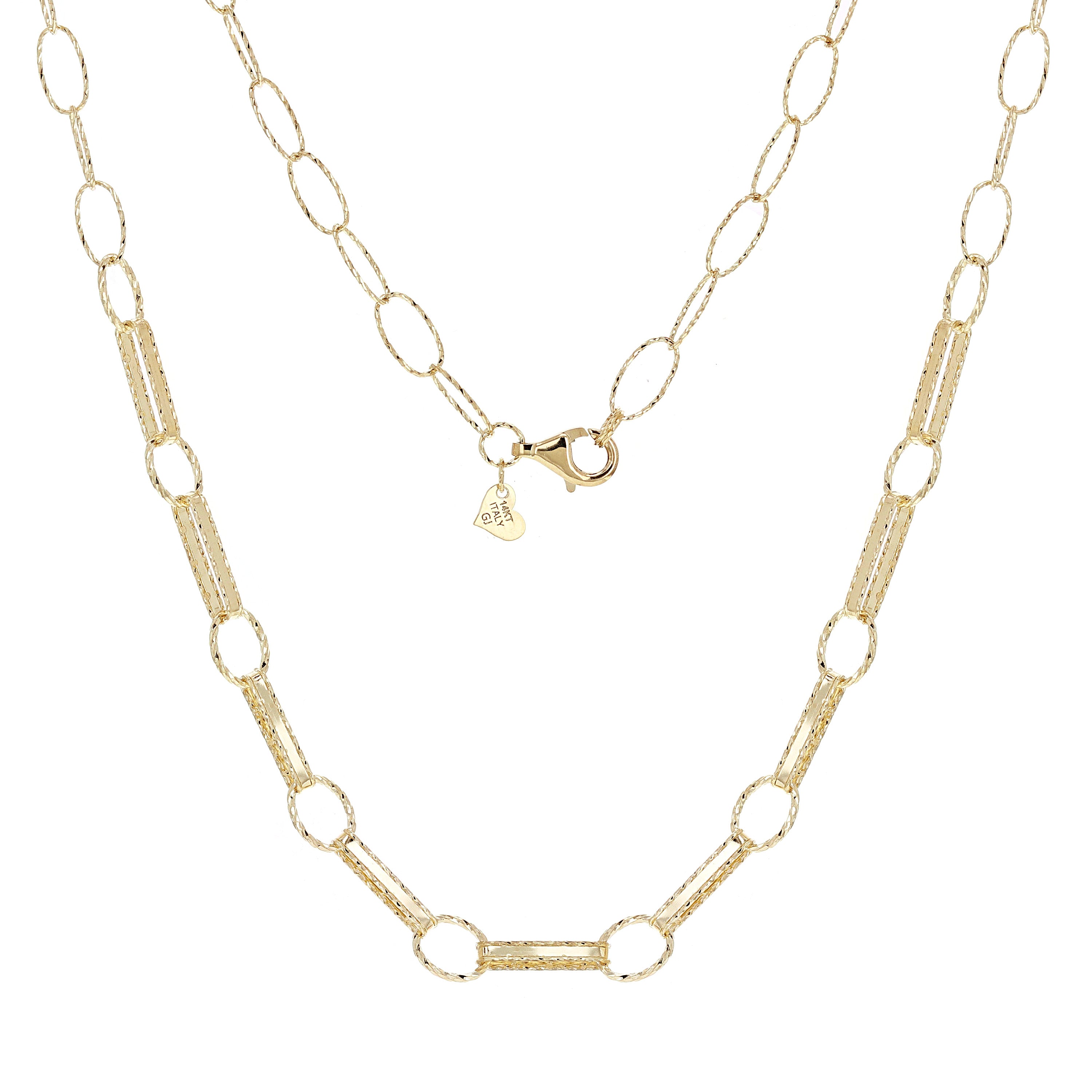 Italian 14k Yellow Gold Paper Link Chain Necklace Bracelet & Earrings Set 15.1 g