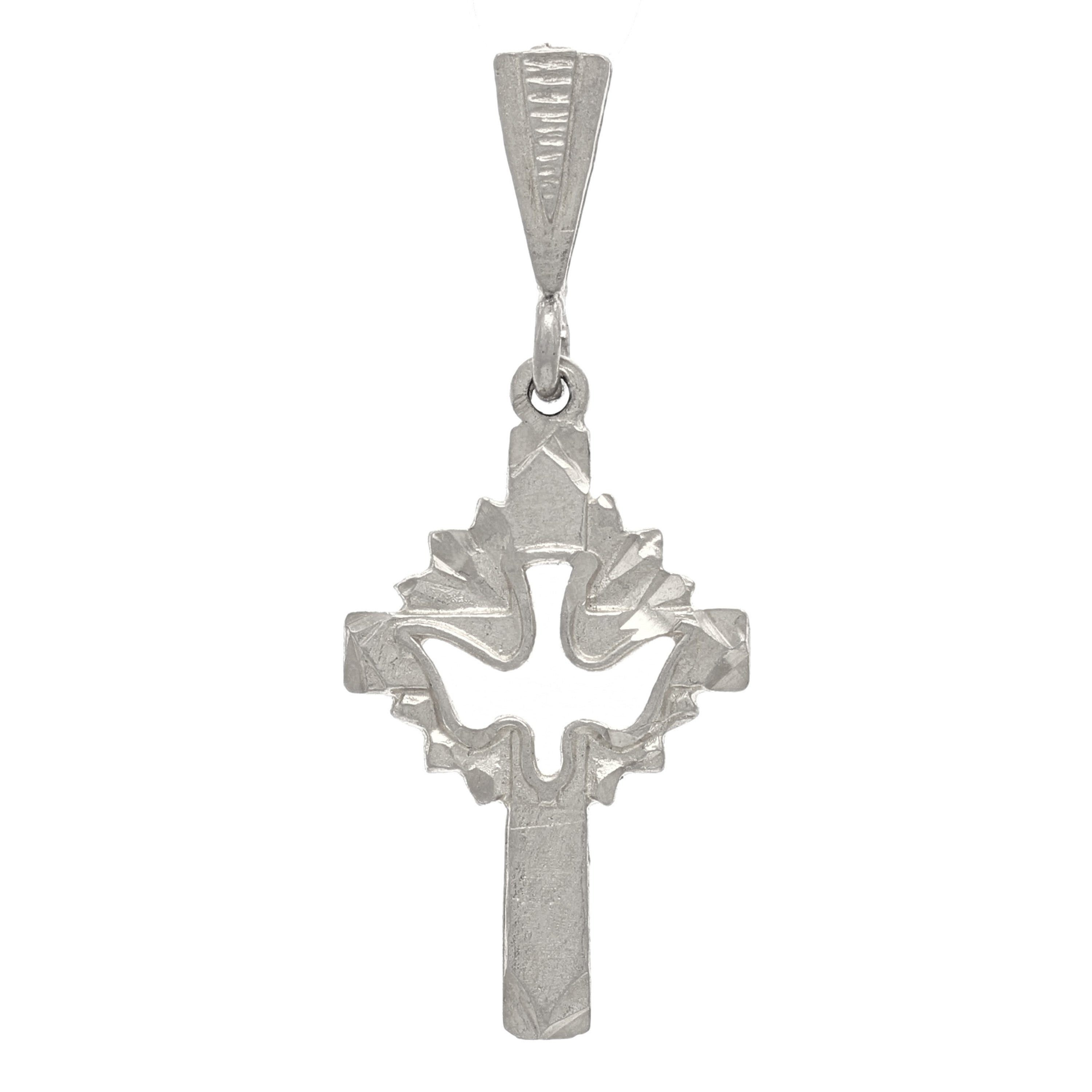 14k White Gold Dove Cross Charm Pendant 1.3" 1.5 grams