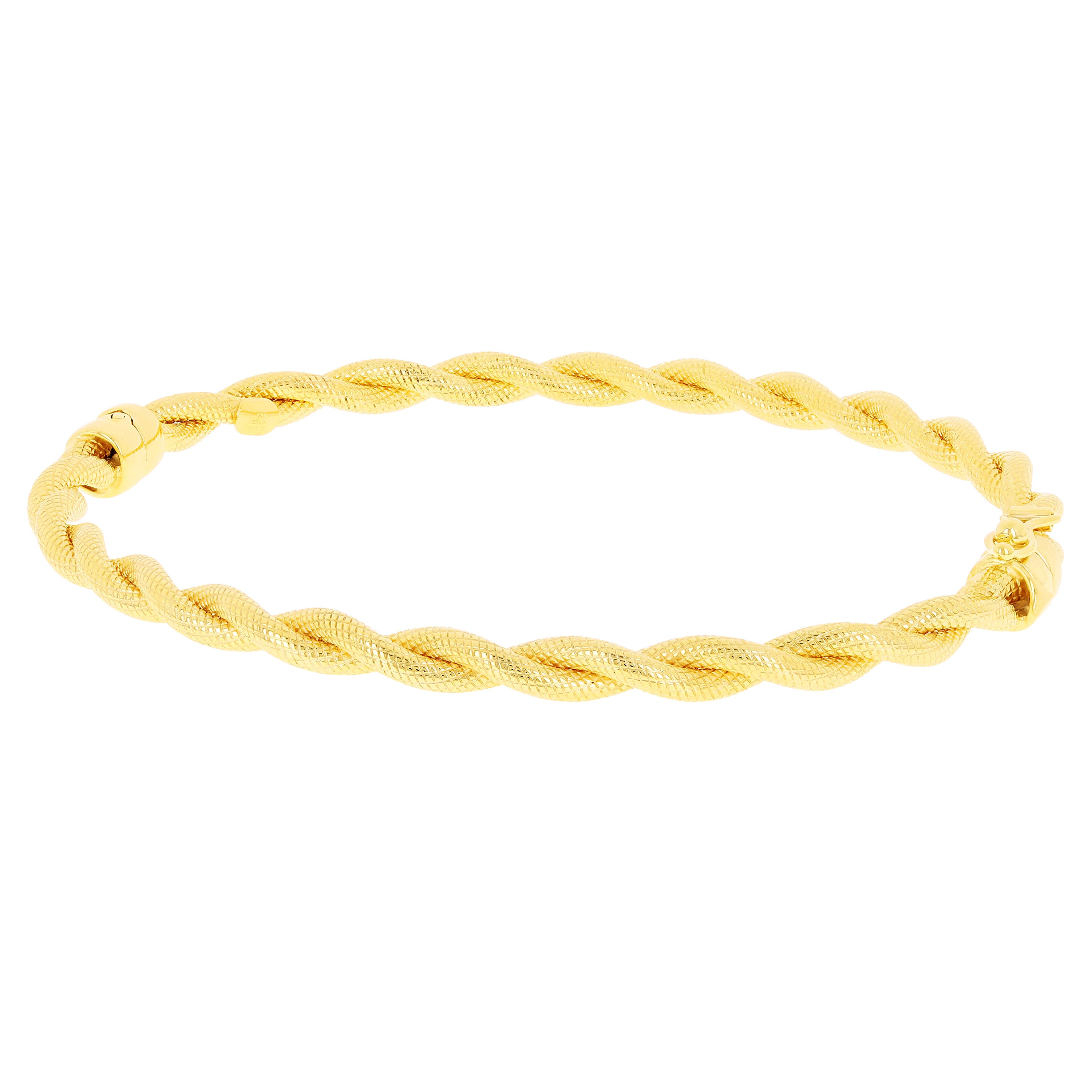 Italian 14k Yellow Gold Hollow Twisted Rope Bangle Bracelet 7" 4mm 4.1 grams