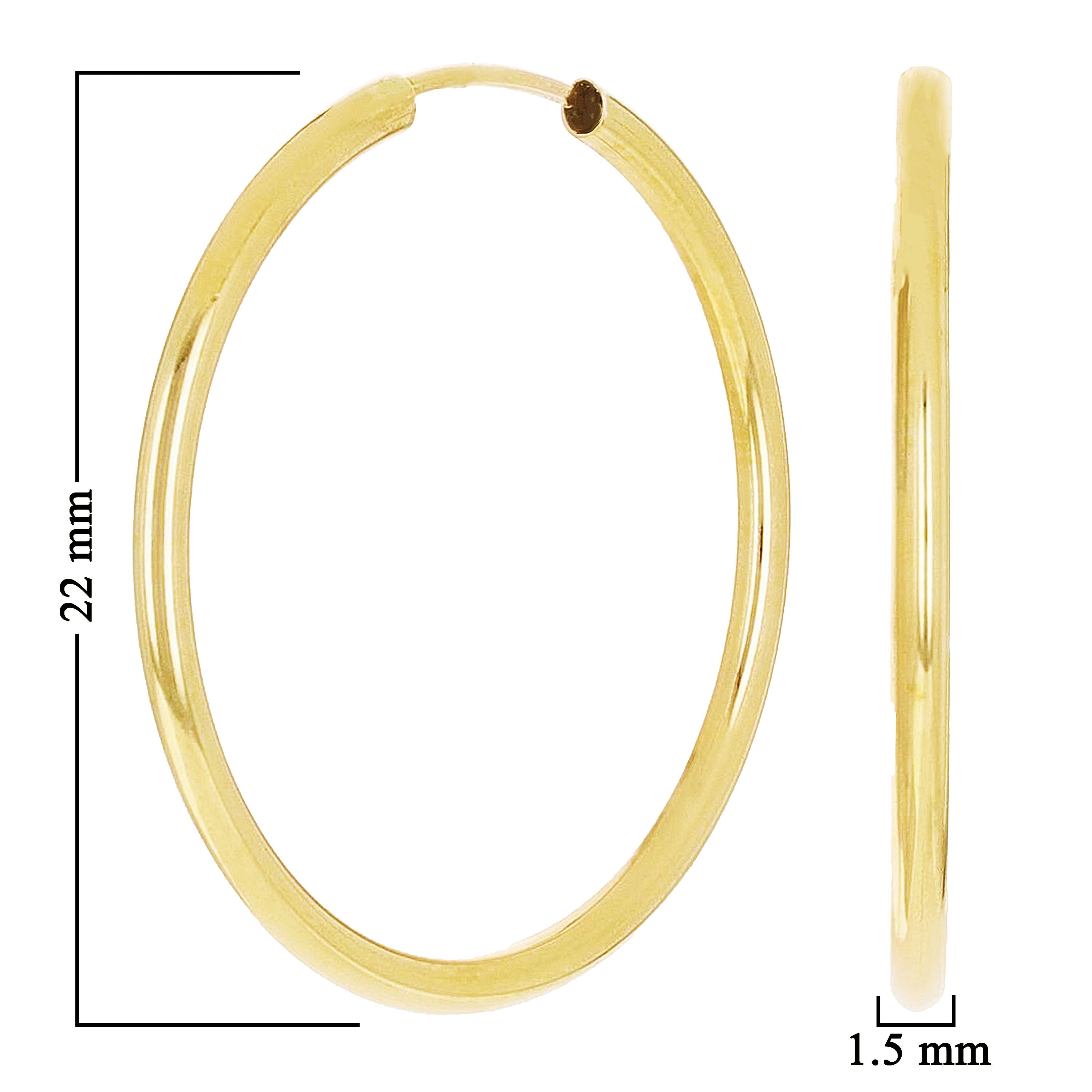 Italian 14k Yellow Gold High Polish Round Endless Hoop Earrings  22mmx1.5mm 0.7g