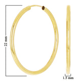 Italian 14k Yellow Gold High Polish Round Endless Hoop Earrings  22mmx1.5mm 0.7g