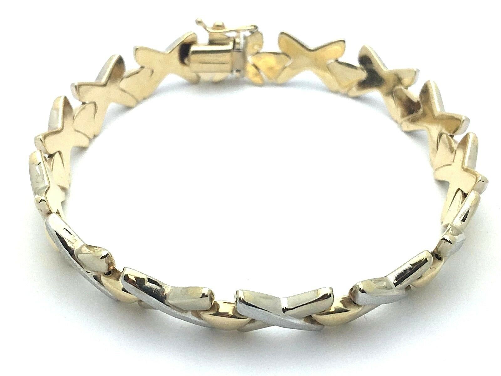 Italian 14k Two Tone Gold Hollow Hugs & Kisses XOXO Bracelet 7" 9.3mm 10.9 grams