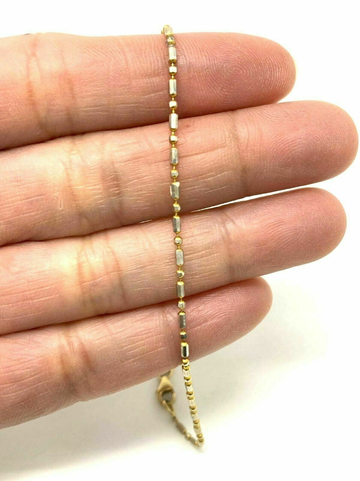 14k Italian Two Tone Gold Solid Chain Anklet Bracelet 8" 1.45mm 1.7 grams