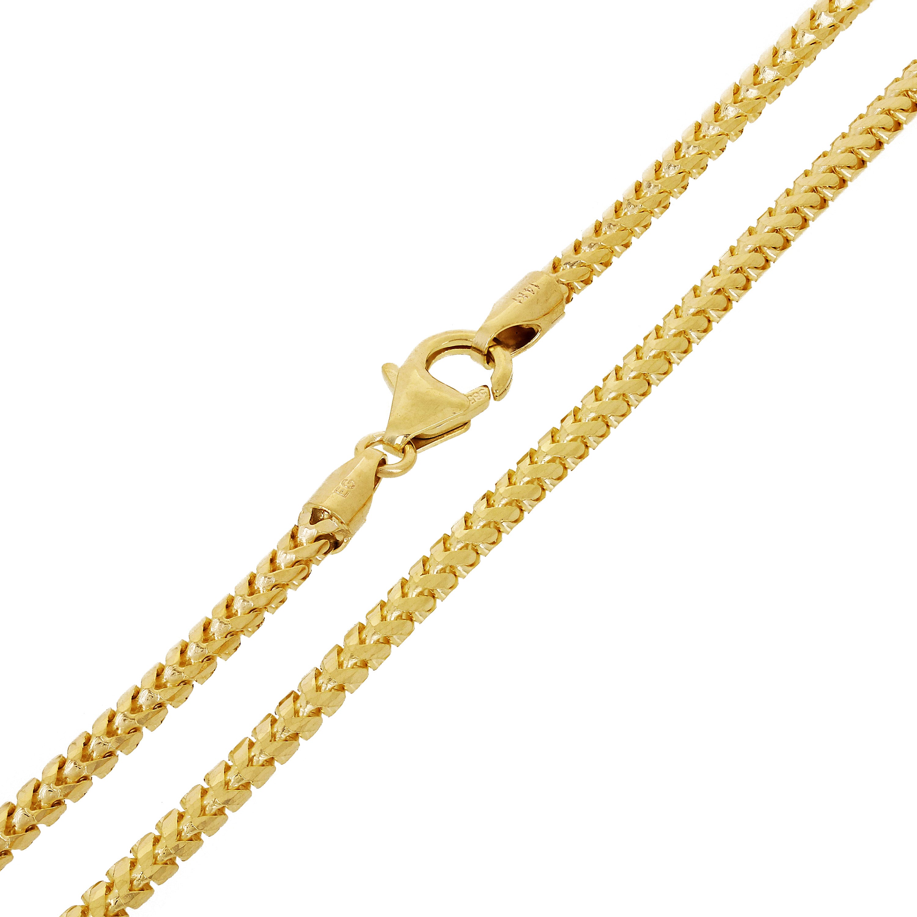 Italian 14k Yellow Gold Solid Diamond Cut Franco Chain Necklace