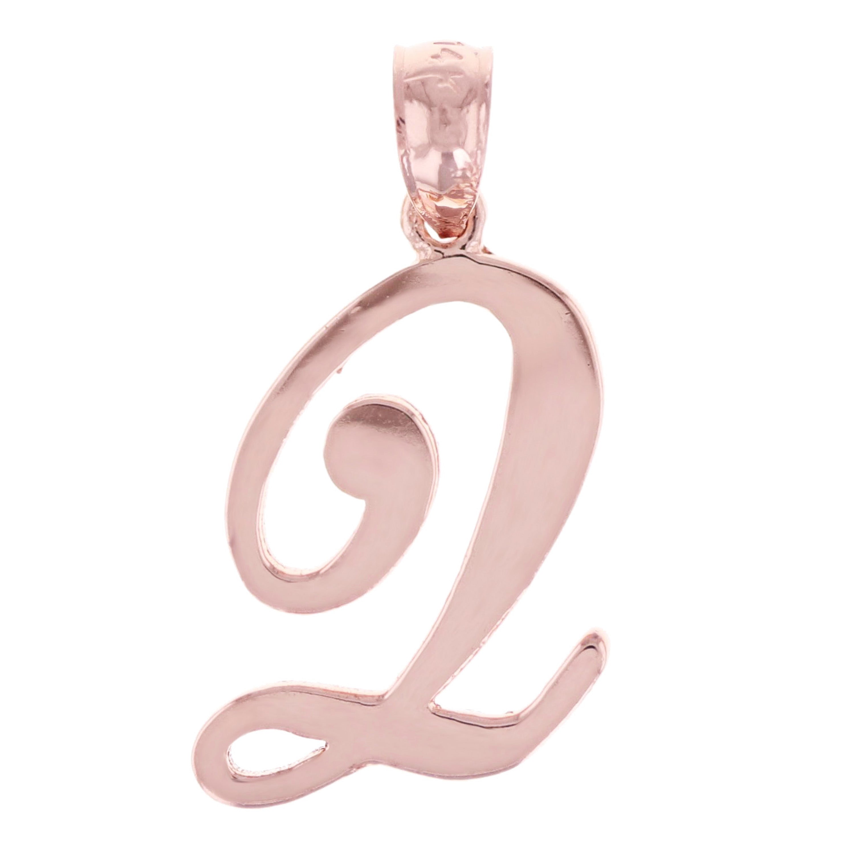 14k Rose Gold Initial Letter Q Alphabet Charm Pendant - Letter Q,Rose