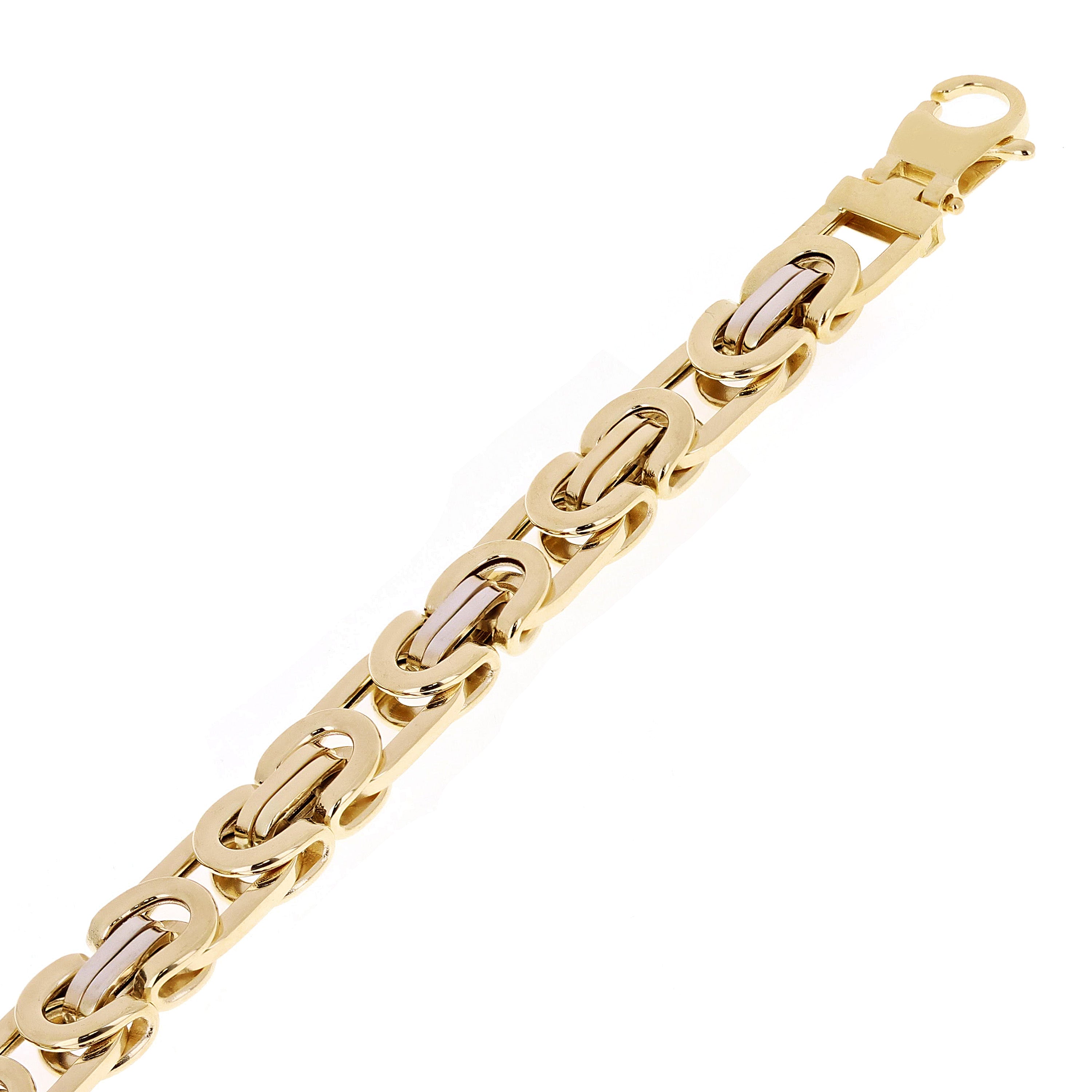Italian 14k Two Tone Gold Hollow Byzantine Link Bracelet 9" 8.2mm 13.3 grams - 8.2mm 9"