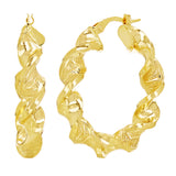 Italian 14k Yellow Gold Twisted Hoop Earrings 1.3" 6mm 4.1 grams