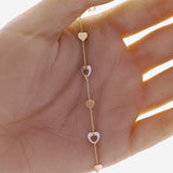 Italian 14k Two-Tone Gold Heart Charm Bracelet 7" 1.9 grams