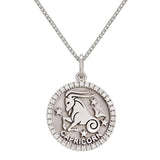 14k White Gold Diamond Zodiac Sign Capricorn Pendant Necklace 18" - Capricorn,White