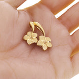 14k Yellow Gold Solid Double Hawaiian Plumeria Flower Pendant 1.2" 4.8 grams