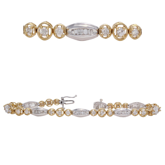 14k Yellow & White Gold 2ctw Diamond Circle Bar Link Tennis Bracelet  7.25