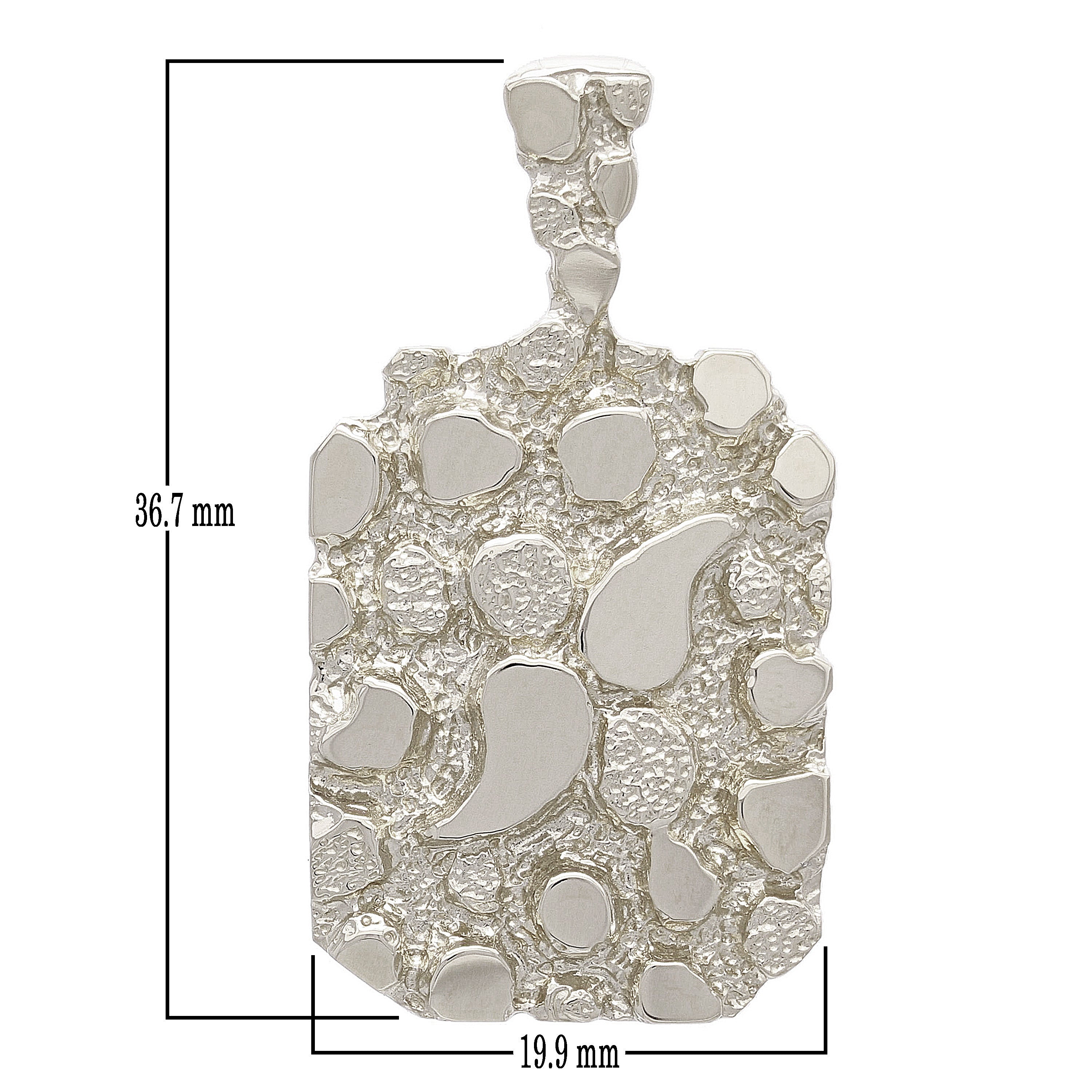 10k White Gold Solid Big Chunky Rectangle Nugget Pendant 1.4" 8.6 grams - White