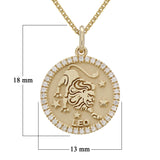 14k Yellow Gold Diamond Zodiac Sign Leo Pendant Necklace 18" - Leo,Yellow