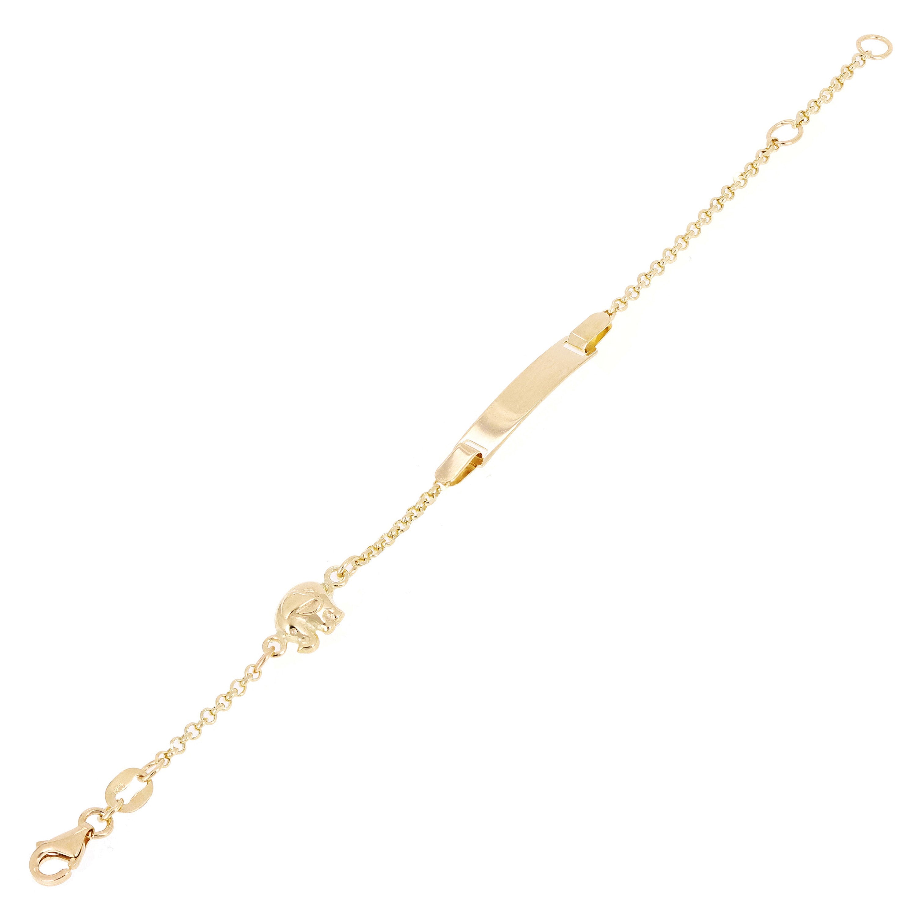 Italian 14k Yellow Gold Engravable Elephant Charm Baby Kids ID Bracelet 5.5"