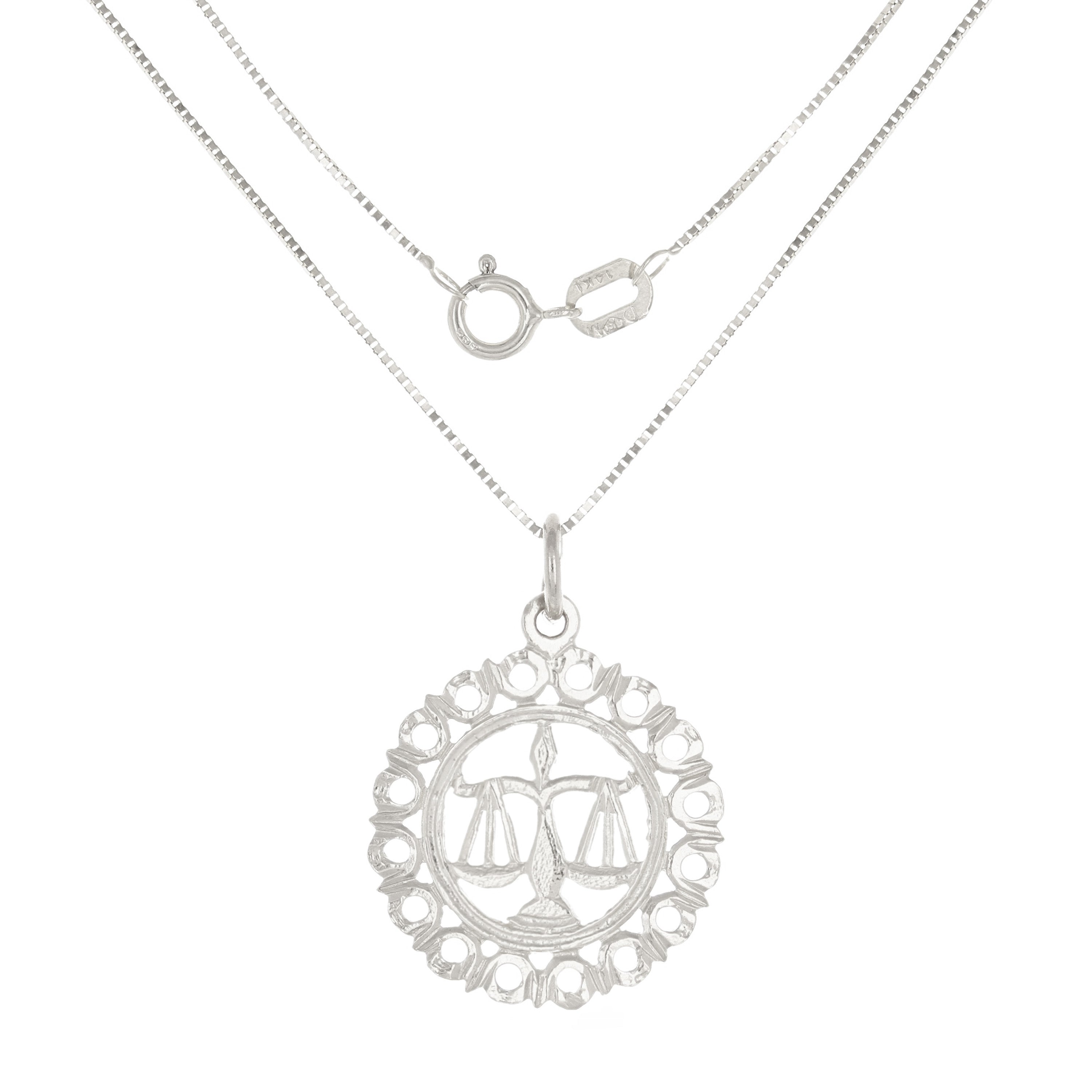 14k Yellow or White Gold LIBRA Zodiac Sign Charm Pendant Necklace 18" - Libra,White