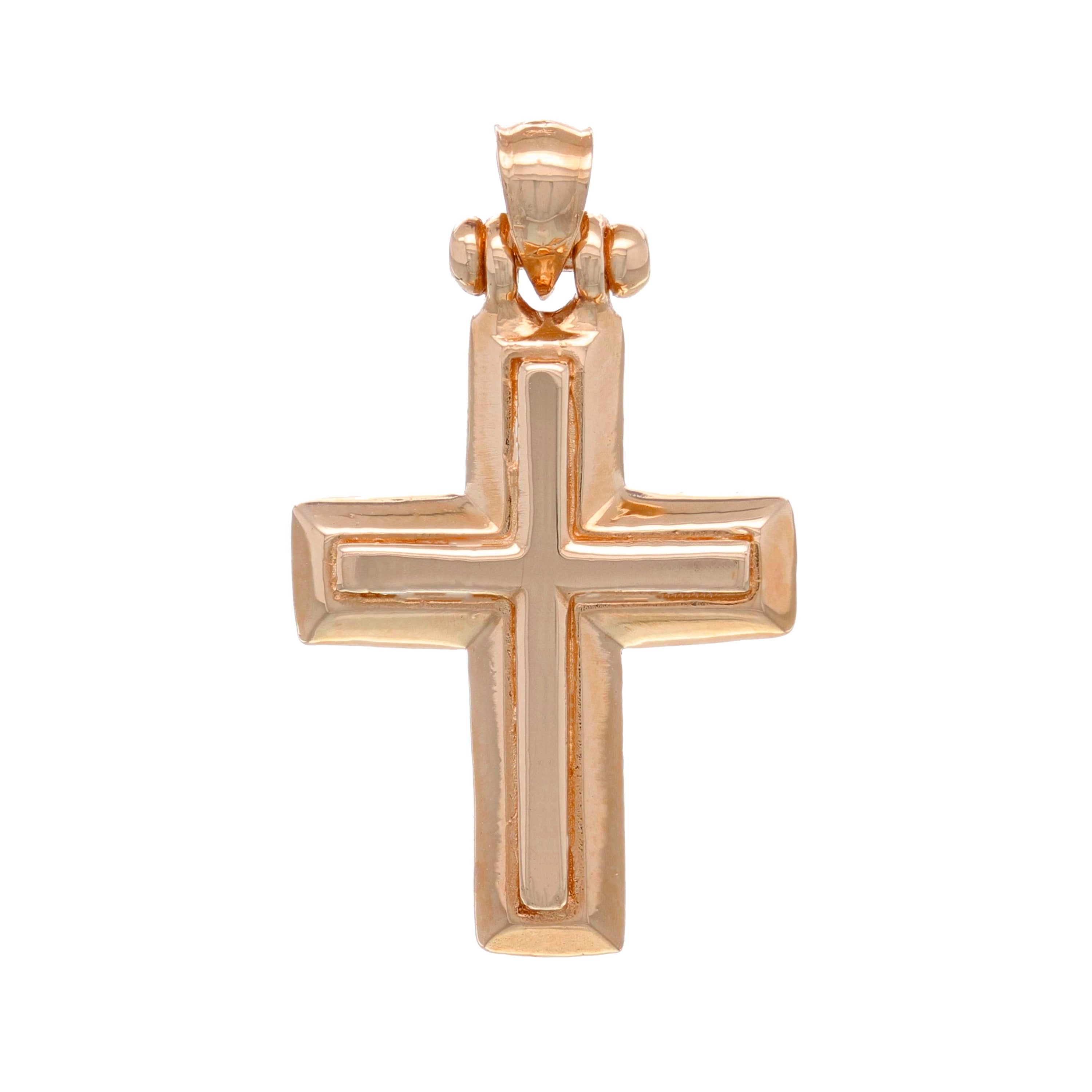 14k Rose Gold 3D Cross Religious Charm Pendant 1" 2.9 grams - Rose