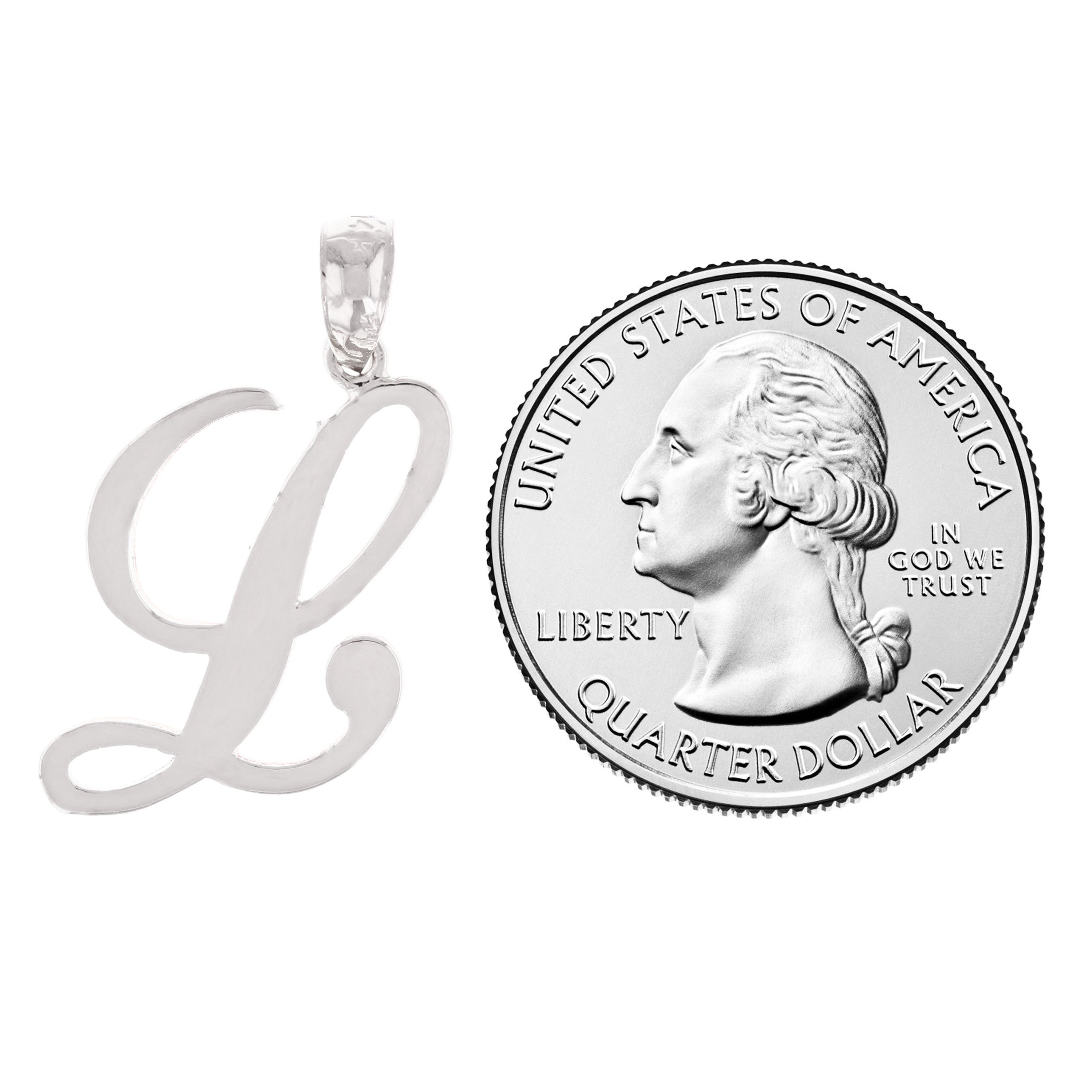 14k White Gold Initial Letter L Alphabet Charm Pendant - Letter L,White