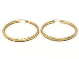 14k Yellow Gold Hollow Diamond Cut Hoop Loop Round Earrings 1.75" 3.1mm 4 grams