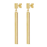 Italian 14k Yellow Gold Square Vertical Bar Dangle Drop Earrings 1.8" 2.1 grams