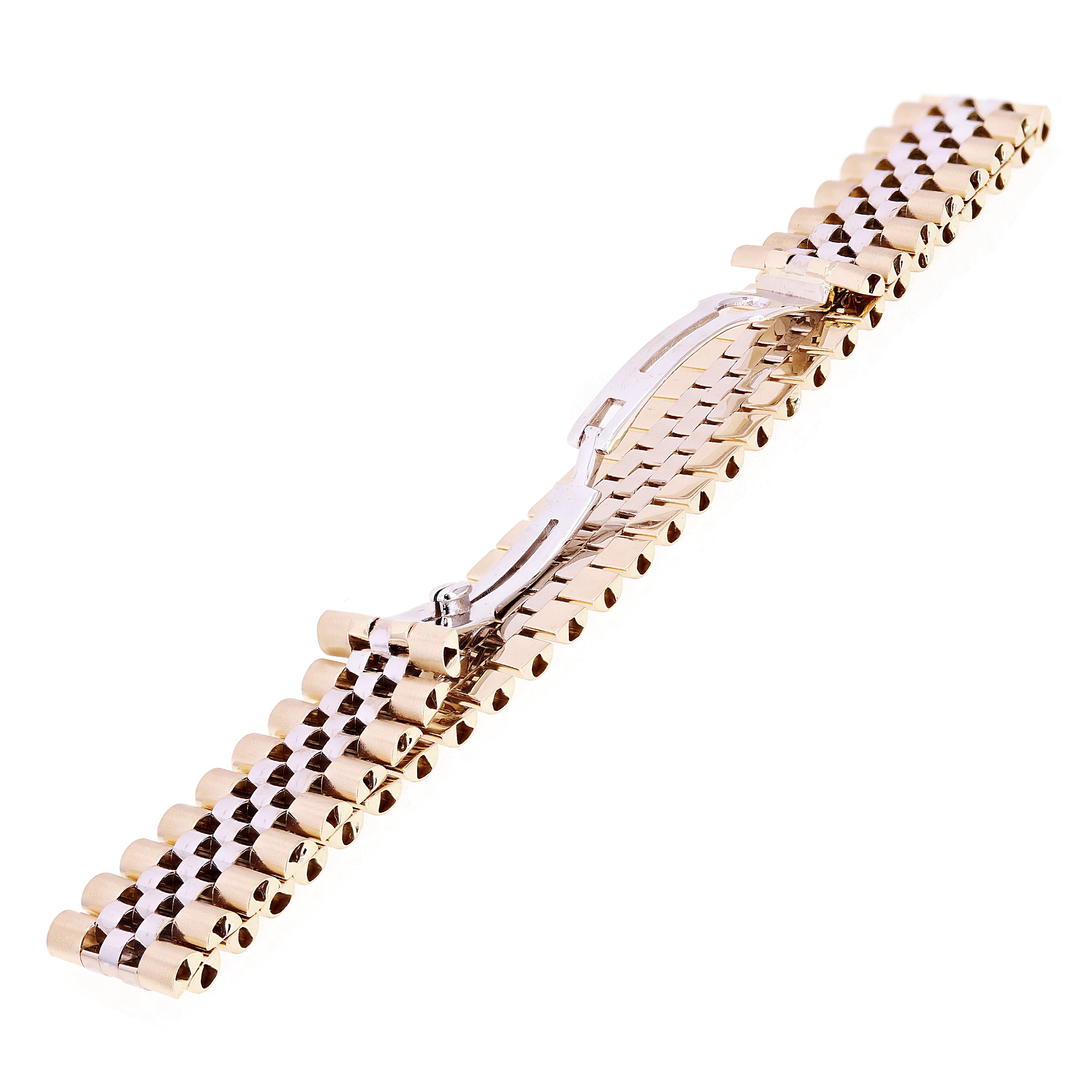 Italian TwoTone 14k Yellow & White Gold Watch Link Bracelet 8" 15.2mm 35.4 grams - Yellow and White 8"