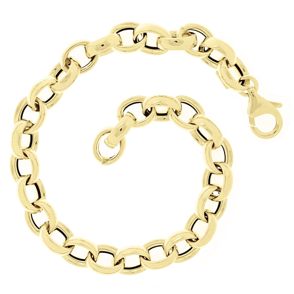 Italian 14k Yellow Gold Hollow Oval Rolo Links Bracelet 7.5