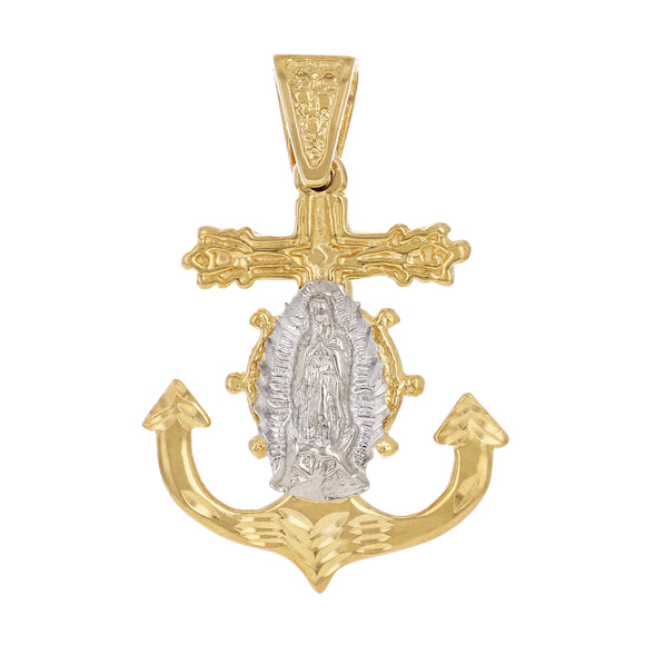 14k Two Tone Gold Guadalupe Cross Anchor Mariner Charm Pendant 1.5