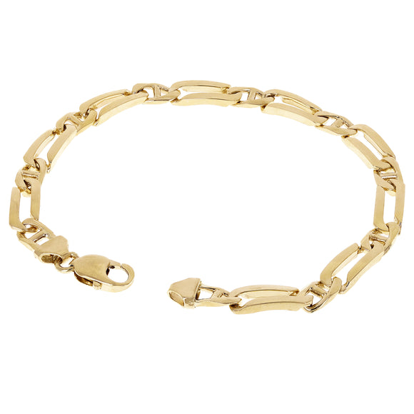 10k Yellow Gold Solid Rectangle & Mariner Link Chain Bracelet 7