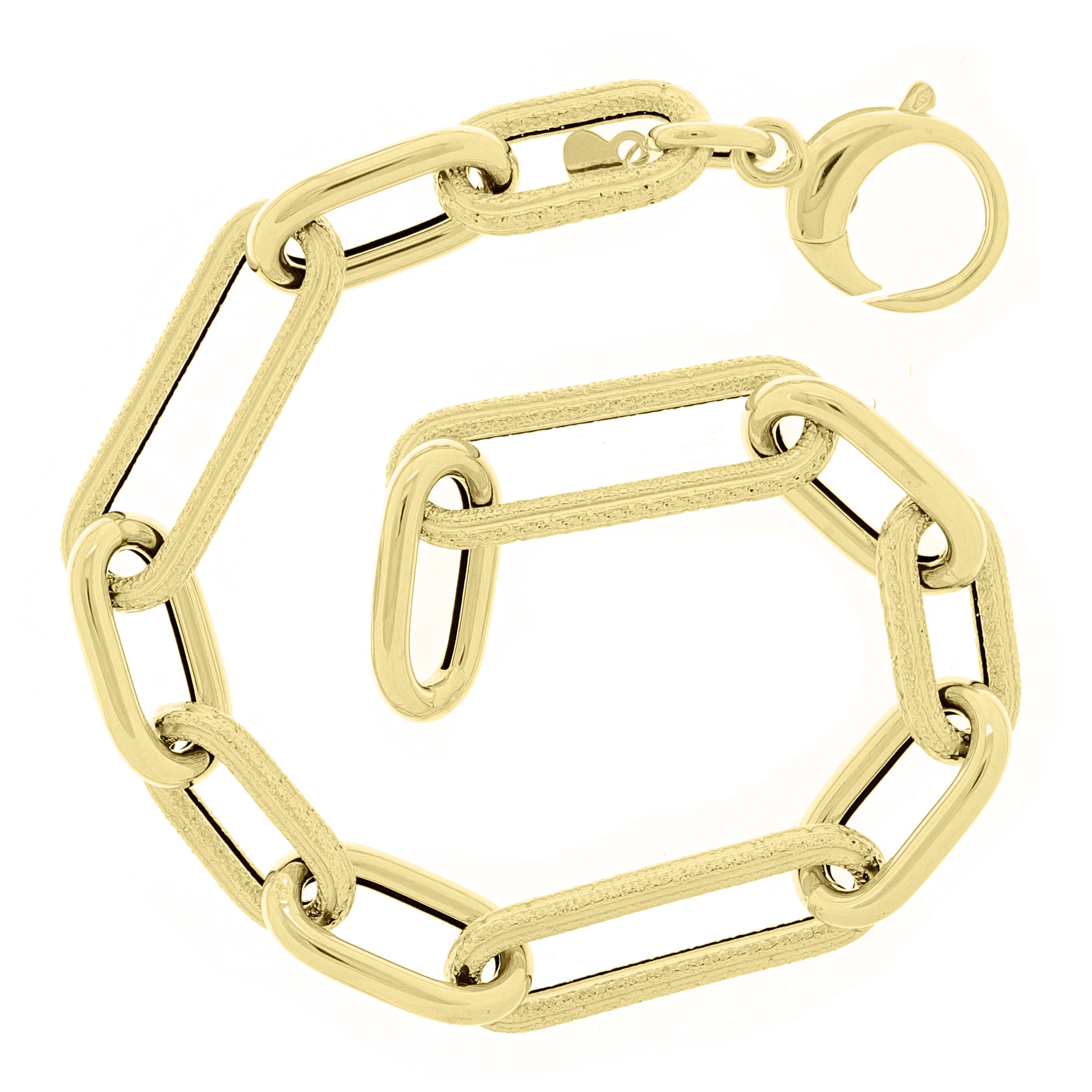 Italian 14k Yellow Gold Plain & Satin Finish Paper Clip Bracelet 7.75" 8.9mm 6g