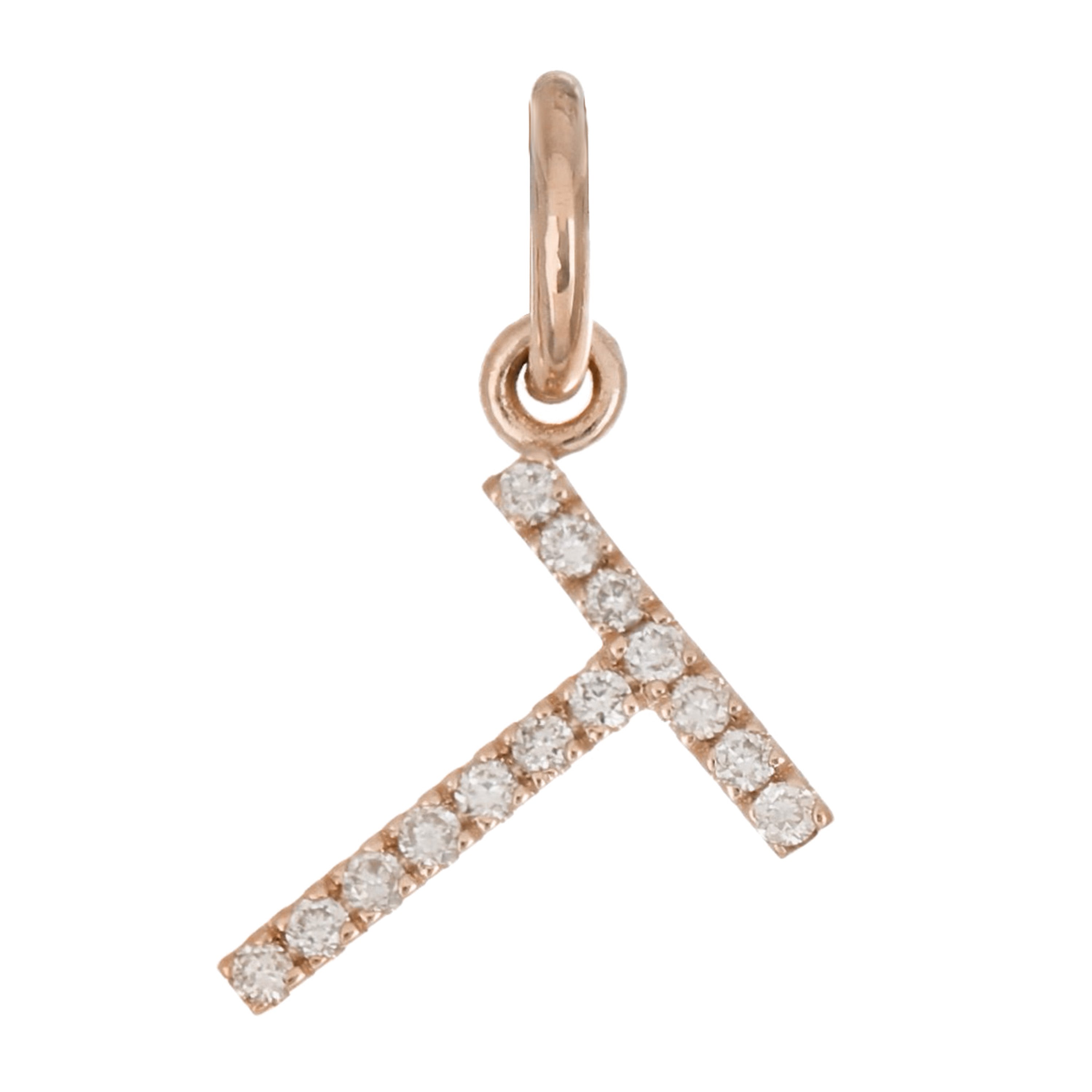 14k Rose Gold Diamond Initial Letter T Charm Pendant - Letter T,Rose