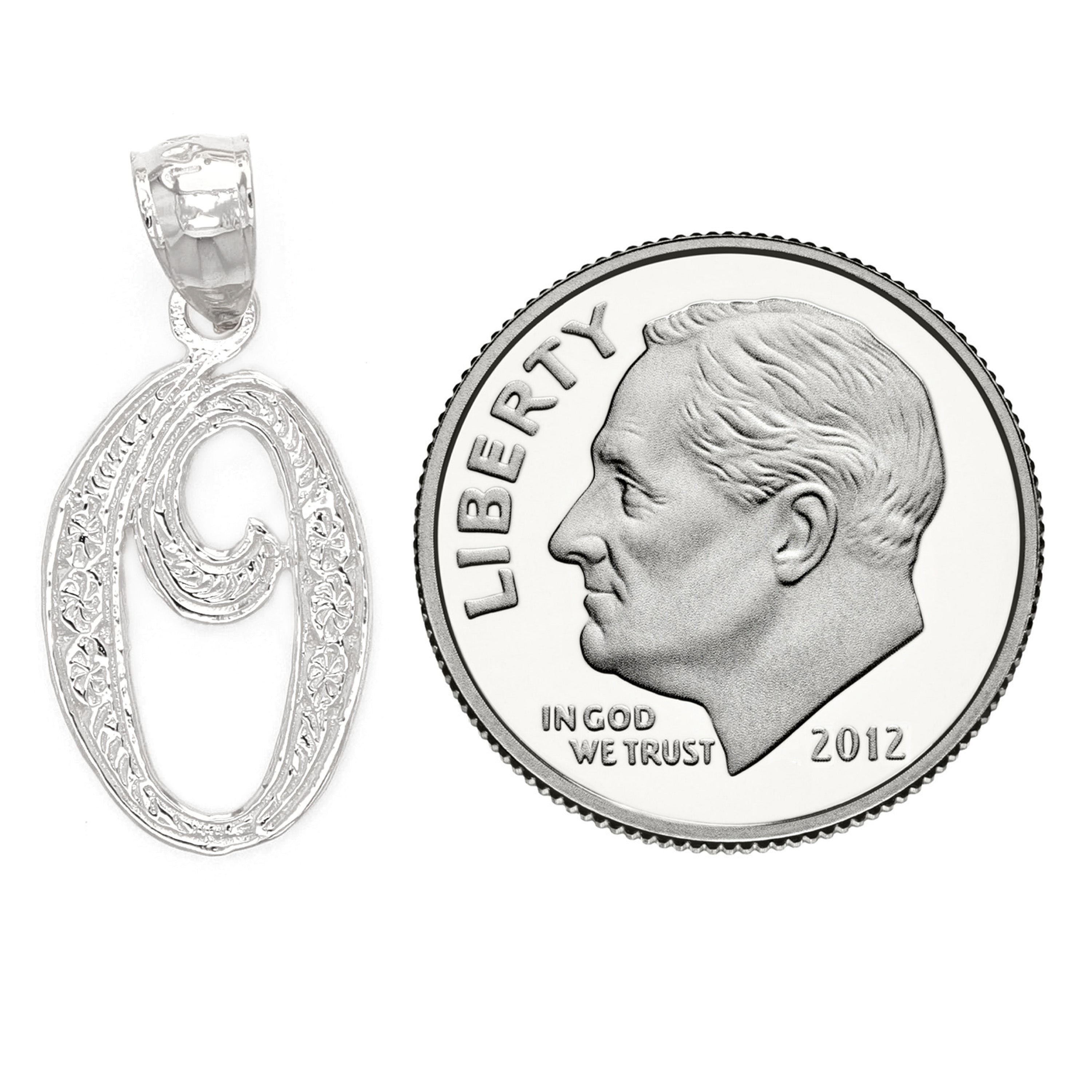 14k White Gold Initial Letter O Alphabet Charm Pendant - Letter O,White
